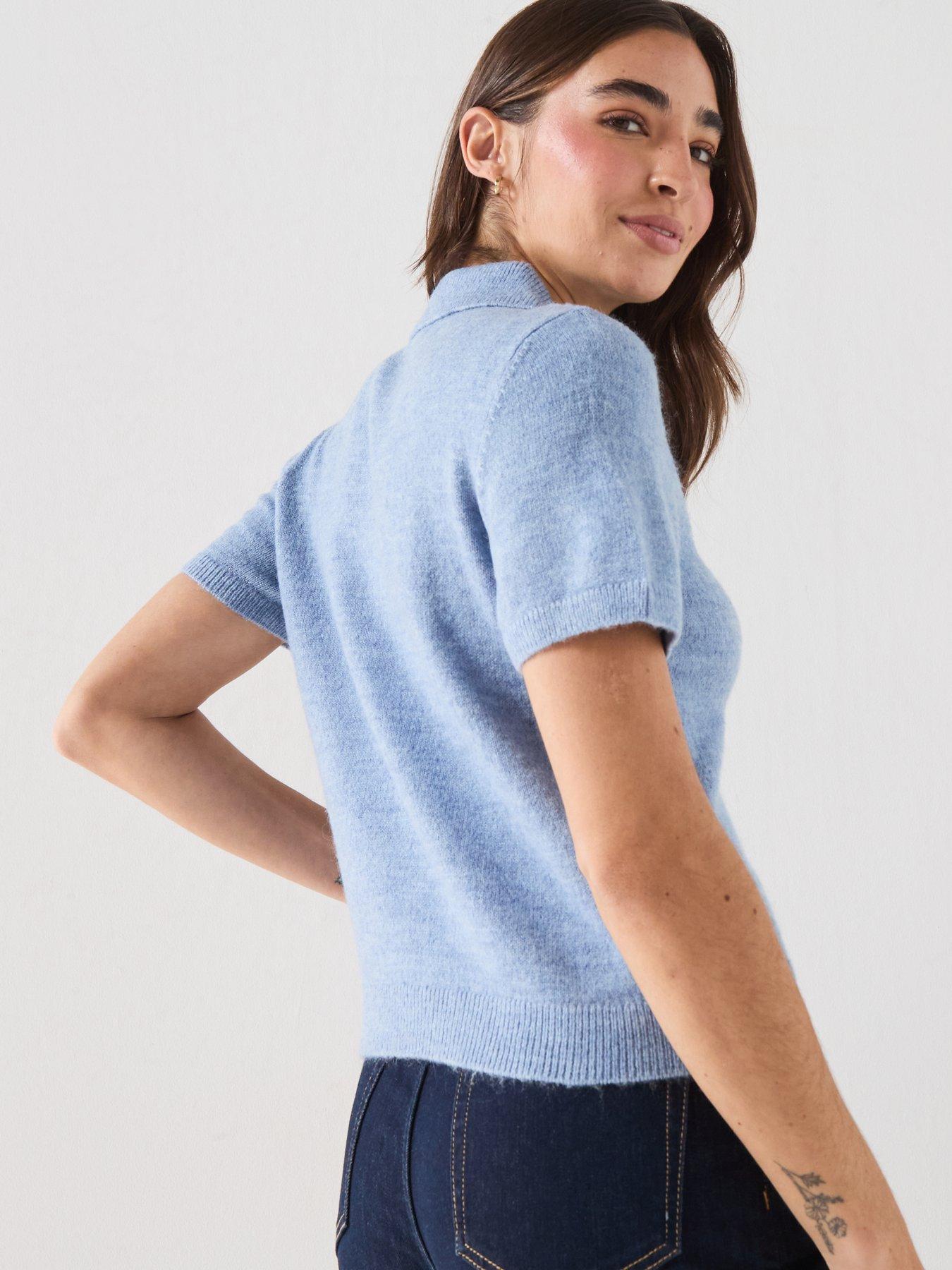 Image 2 of 6 of Guess Jeans Short Sleeve Polo Ophelia Sweater - Blue