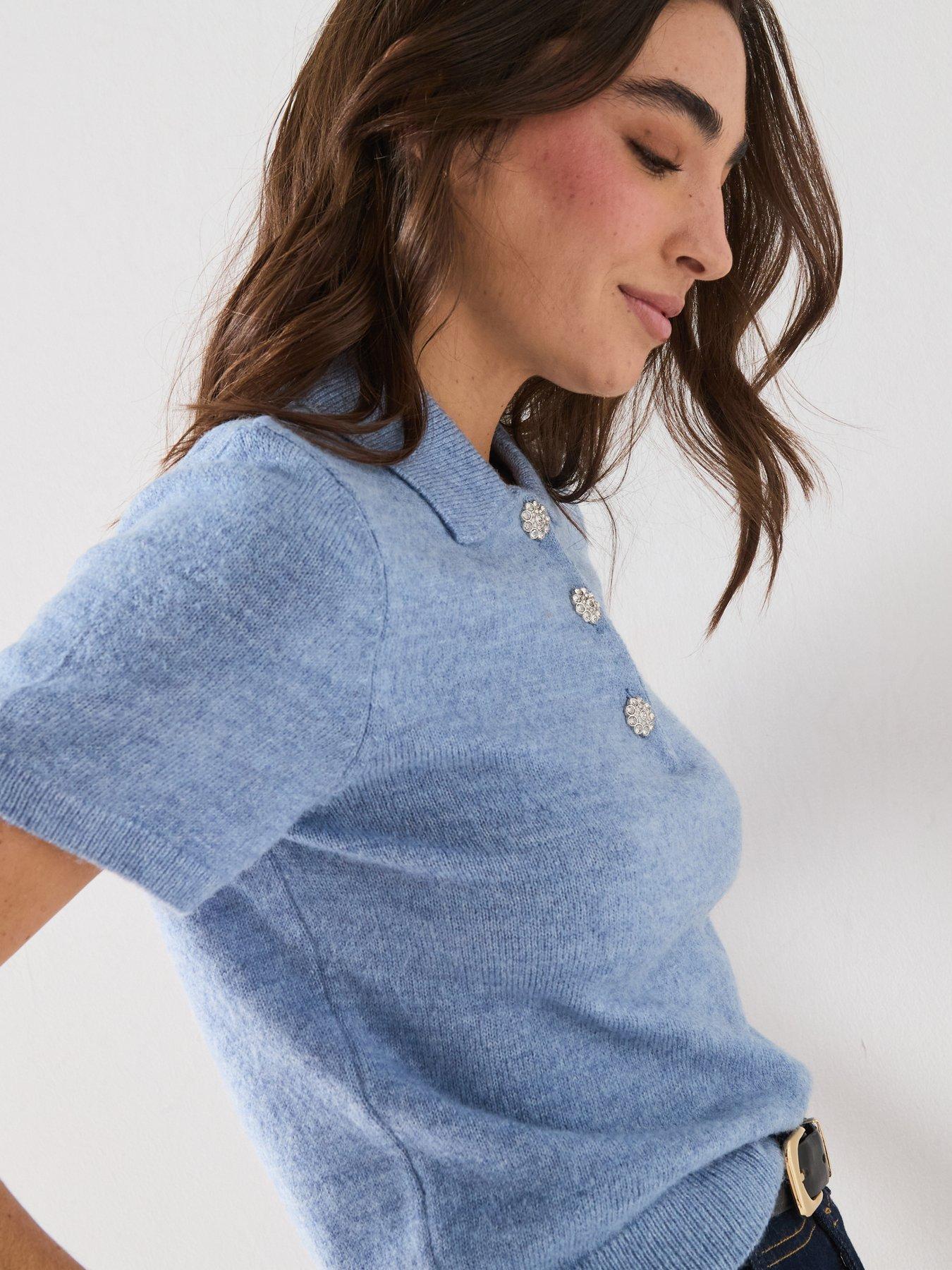 Image 4 of 6 of Guess Jeans Short Sleeve Polo Ophelia Sweater - Blue