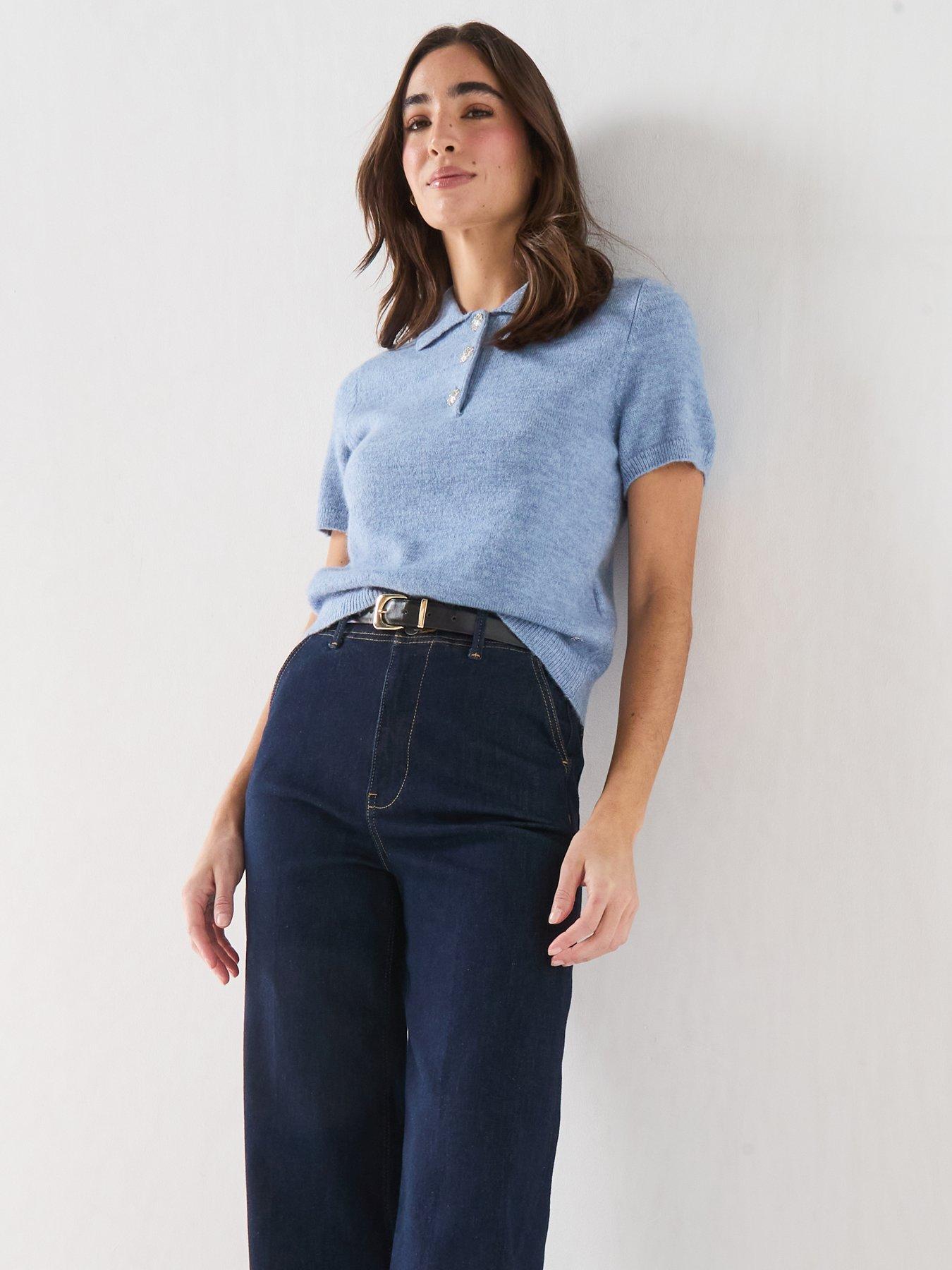 Image 5 of 6 of Guess Jeans Short Sleeve Polo Ophelia Sweater - Blue