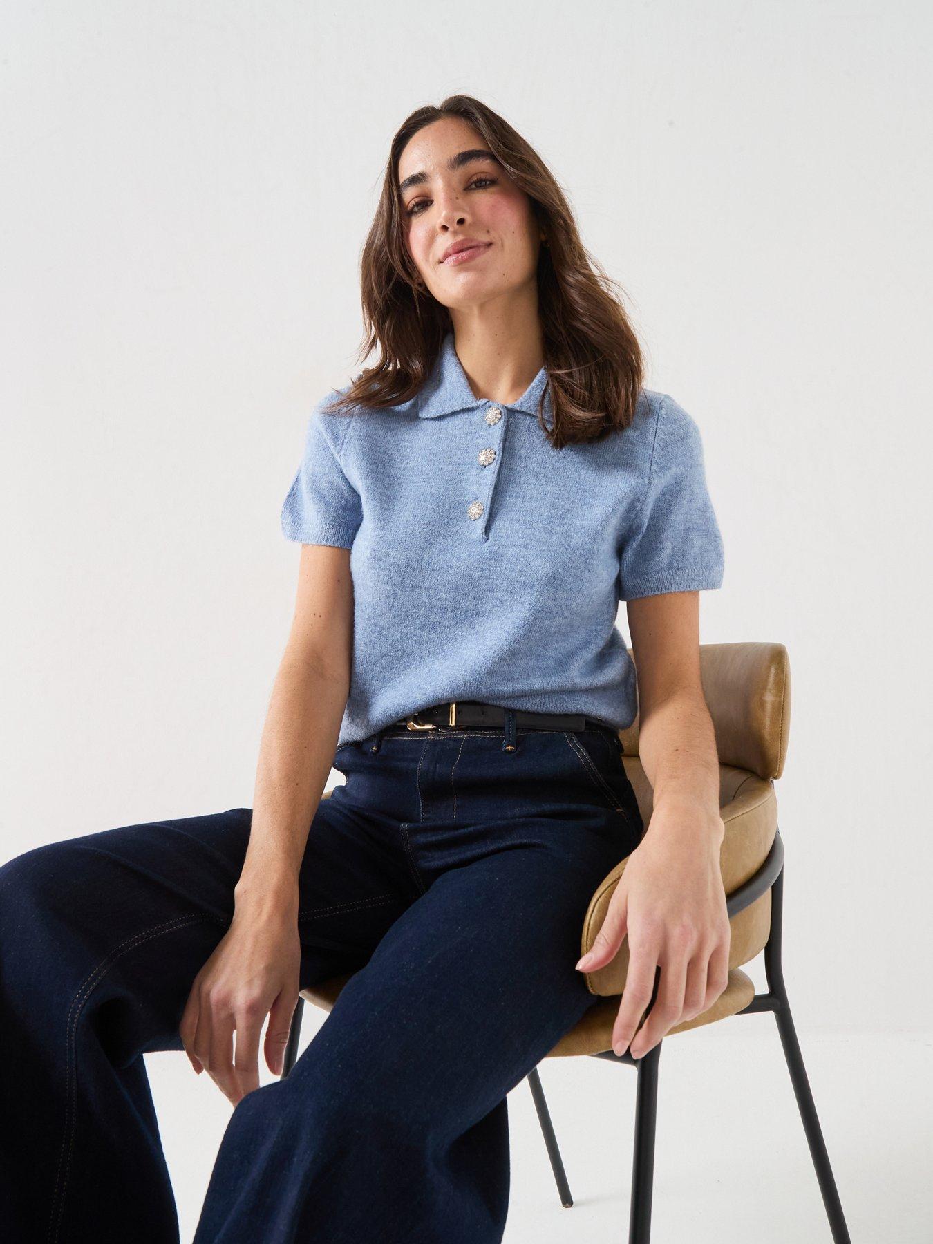 Image 6 of 6 of Guess Jeans Short Sleeve Polo Ophelia Sweater - Blue