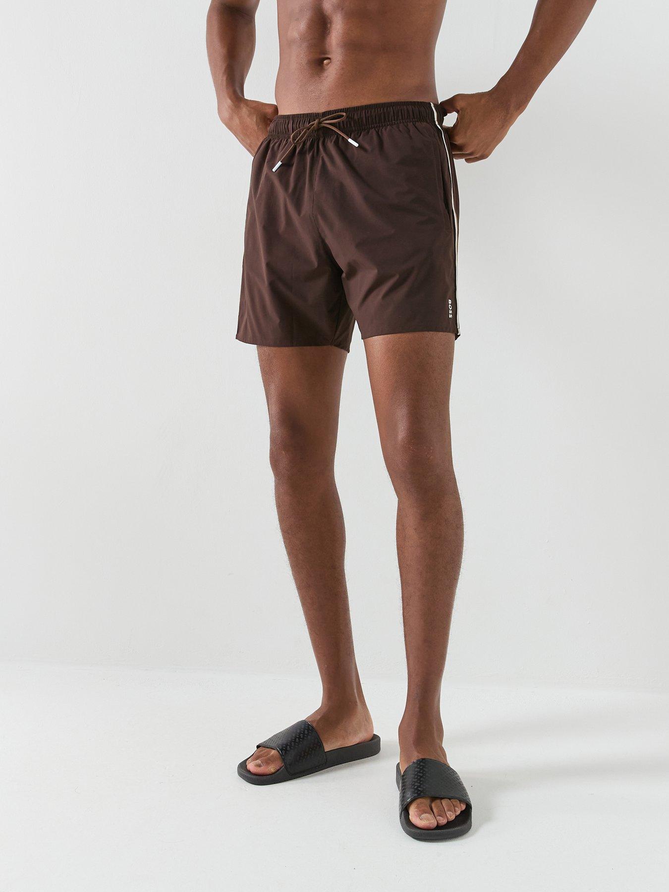BOSS Iconic Global Side Tape Swim Shorts - Brown