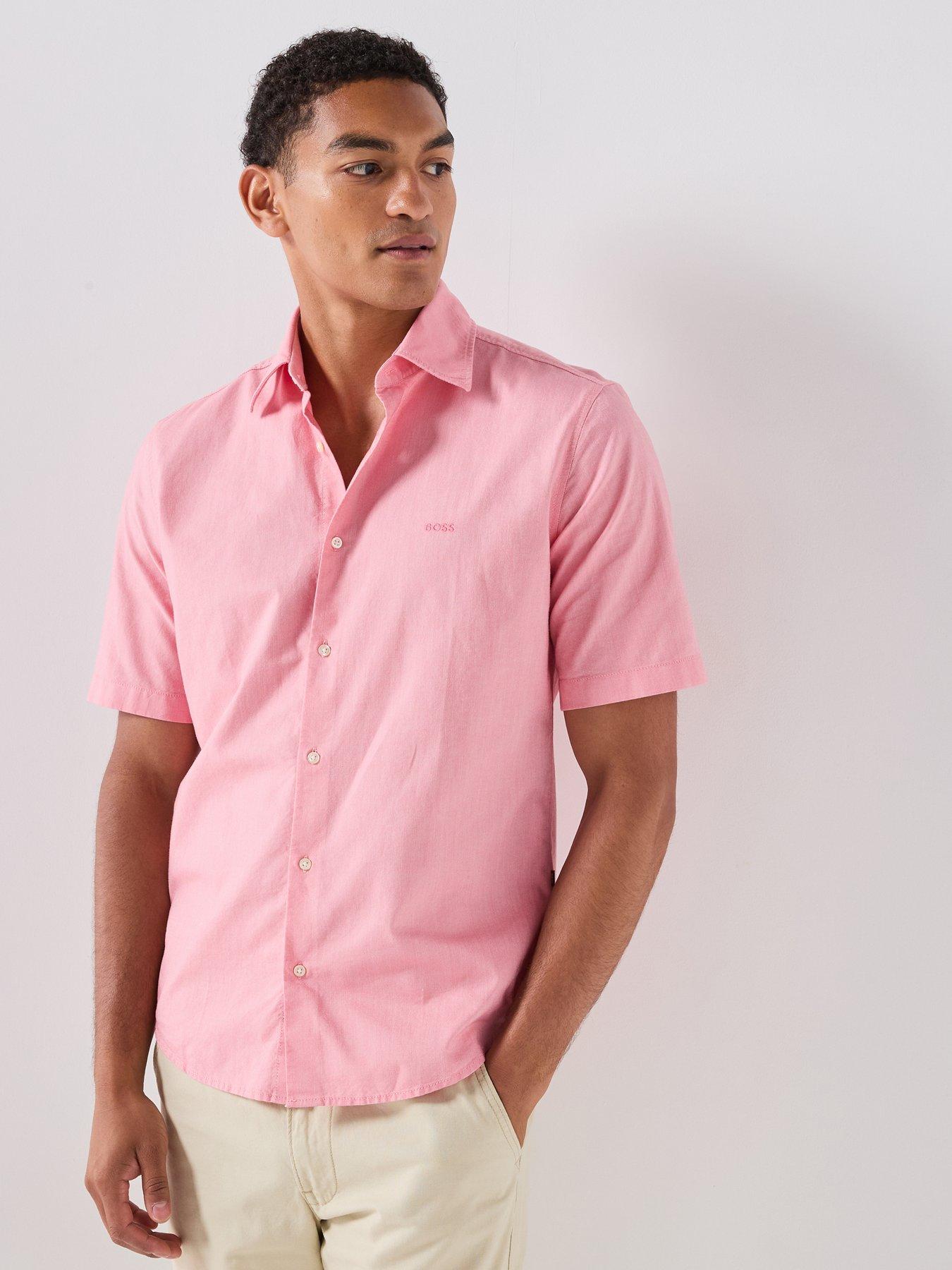 BOSS Rash_2_M Short Sleeve Cotton Regular Fit Shirt - Pink