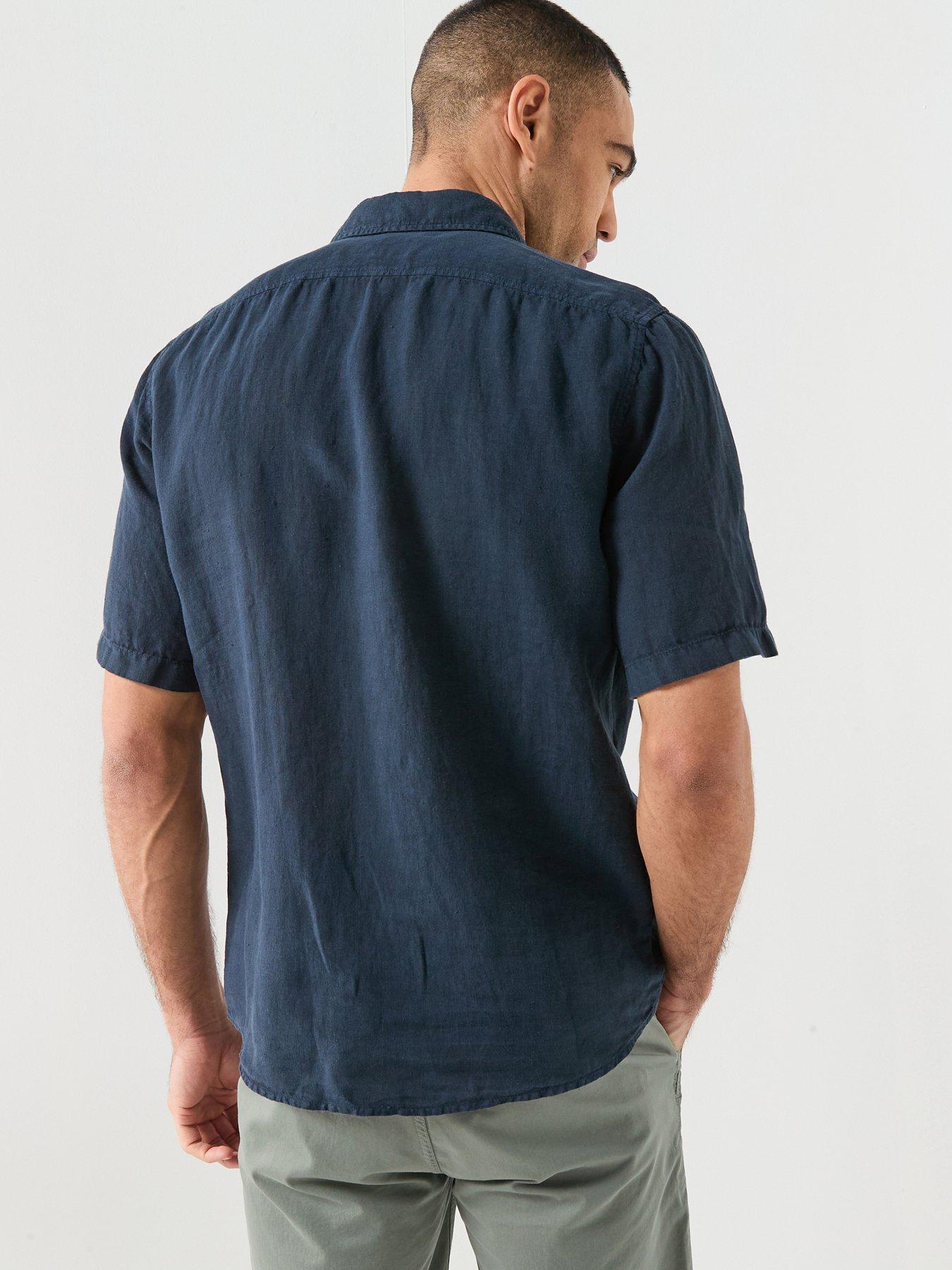 boss-short-sleeve-linen-shirt-dark-bluestillFront