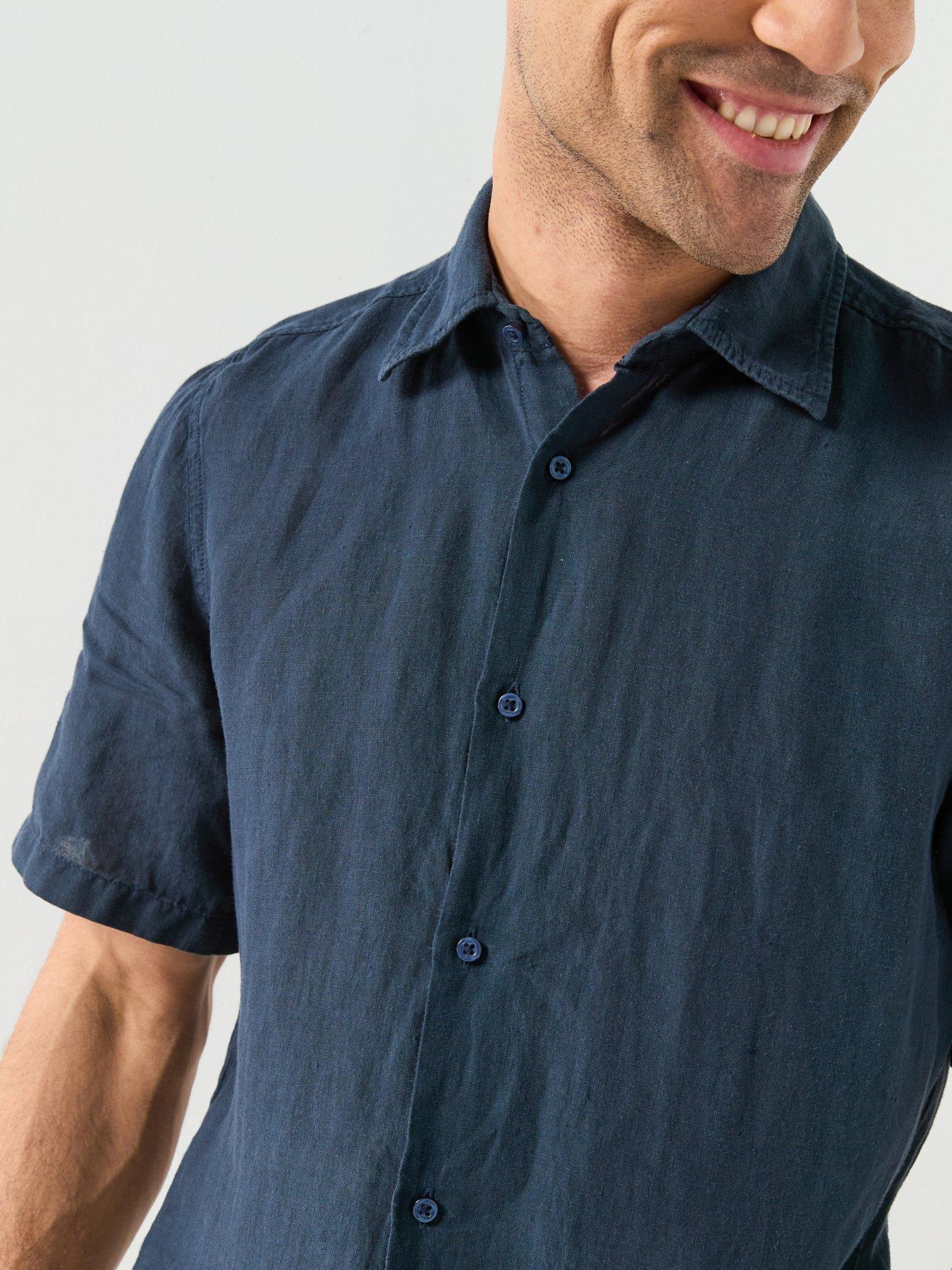 boss-short-sleeve-linen-shirt-dark-blueoutfit