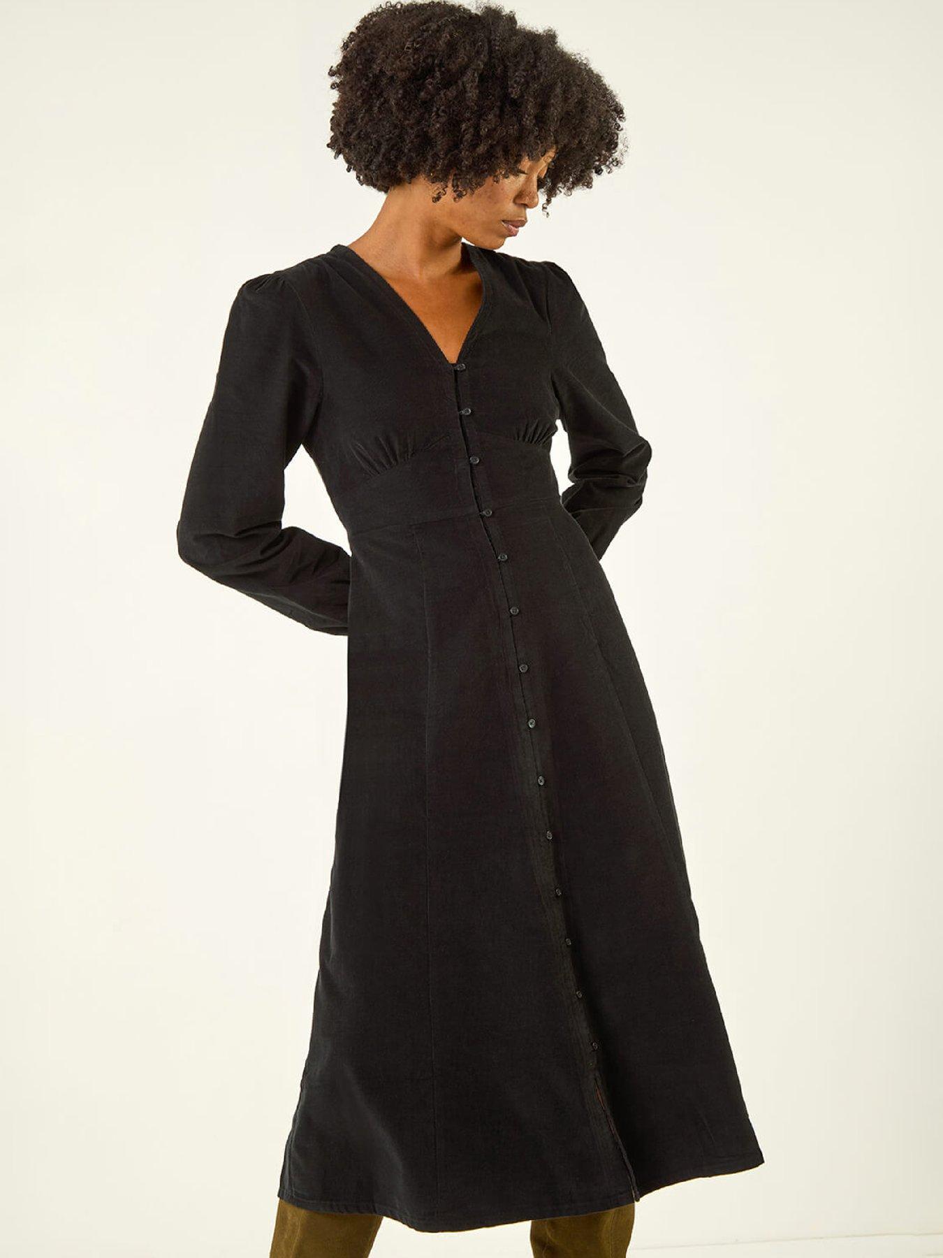 roman-corduroy-button-through-midi-dress-blackback