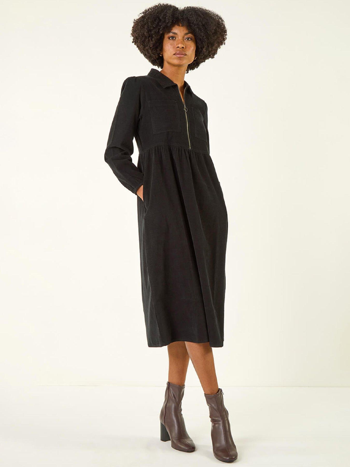 roman-zip-front-collared-midi-dress-black