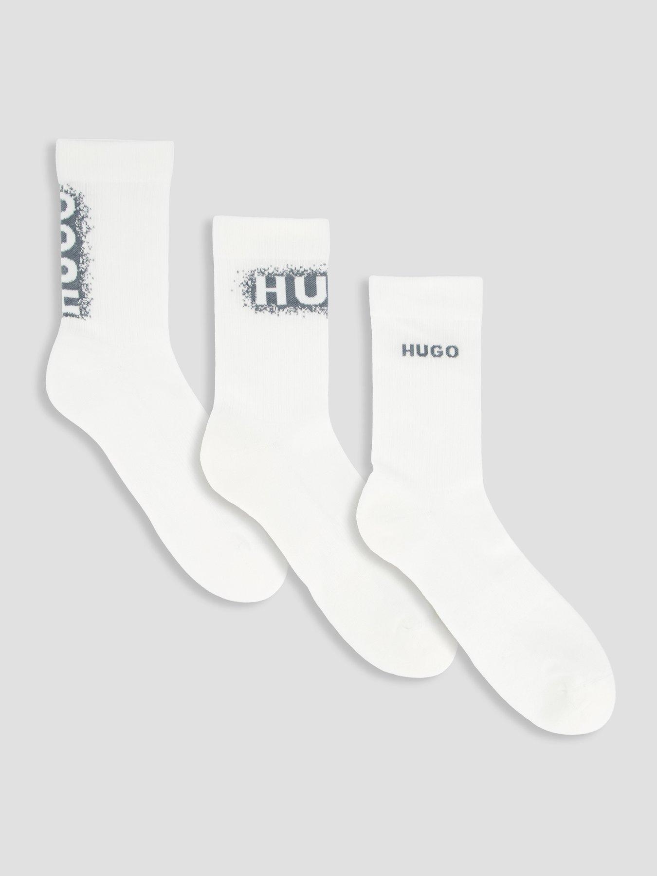 Image 1 of 3 of HUGO 3 Pack Spray Logo Sports Crew Socks - White