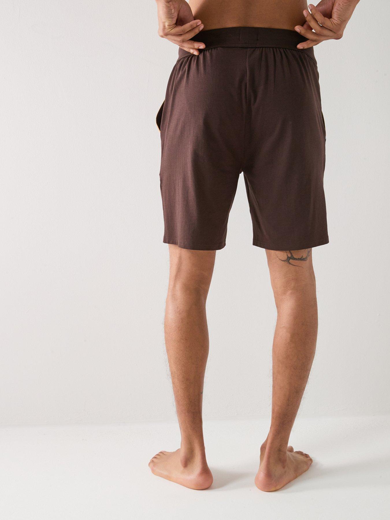 Image 2 of 5 of BOSS Unique Global Stripe Taped Loungewear Shorts - Brown