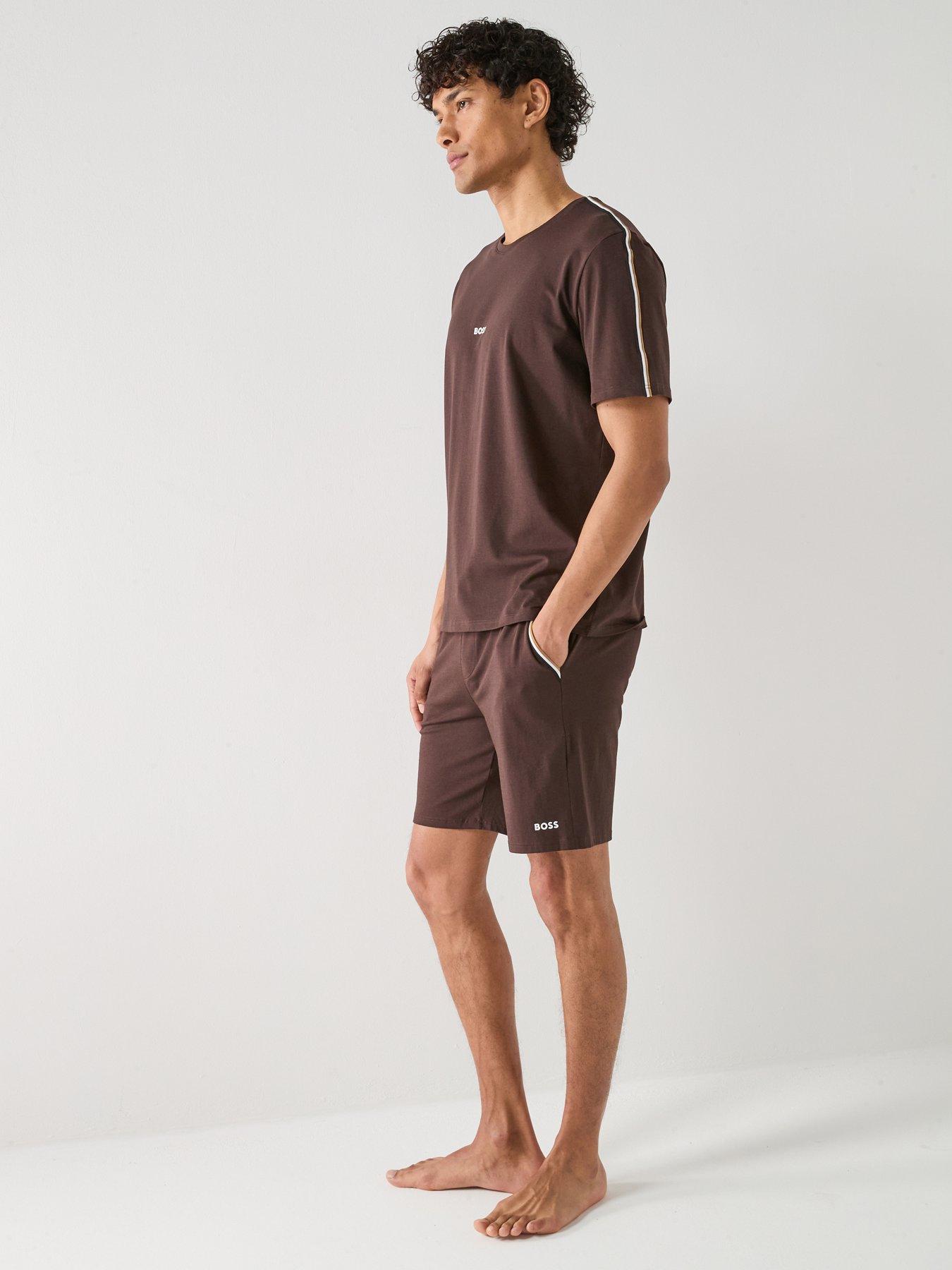 Image 3 of 5 of BOSS Unique Global Stripe Taped Loungewear Shorts - Brown