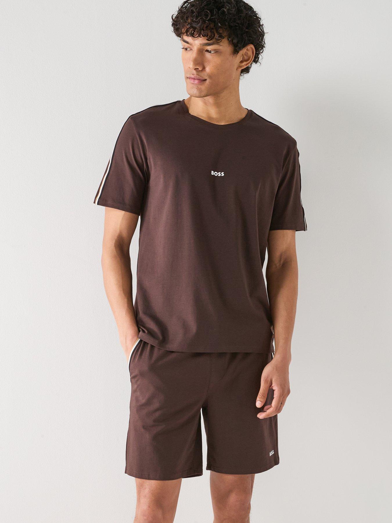 Image 4 of 5 of BOSS Unique Global Stripe Taped Loungewear Shorts - Brown
