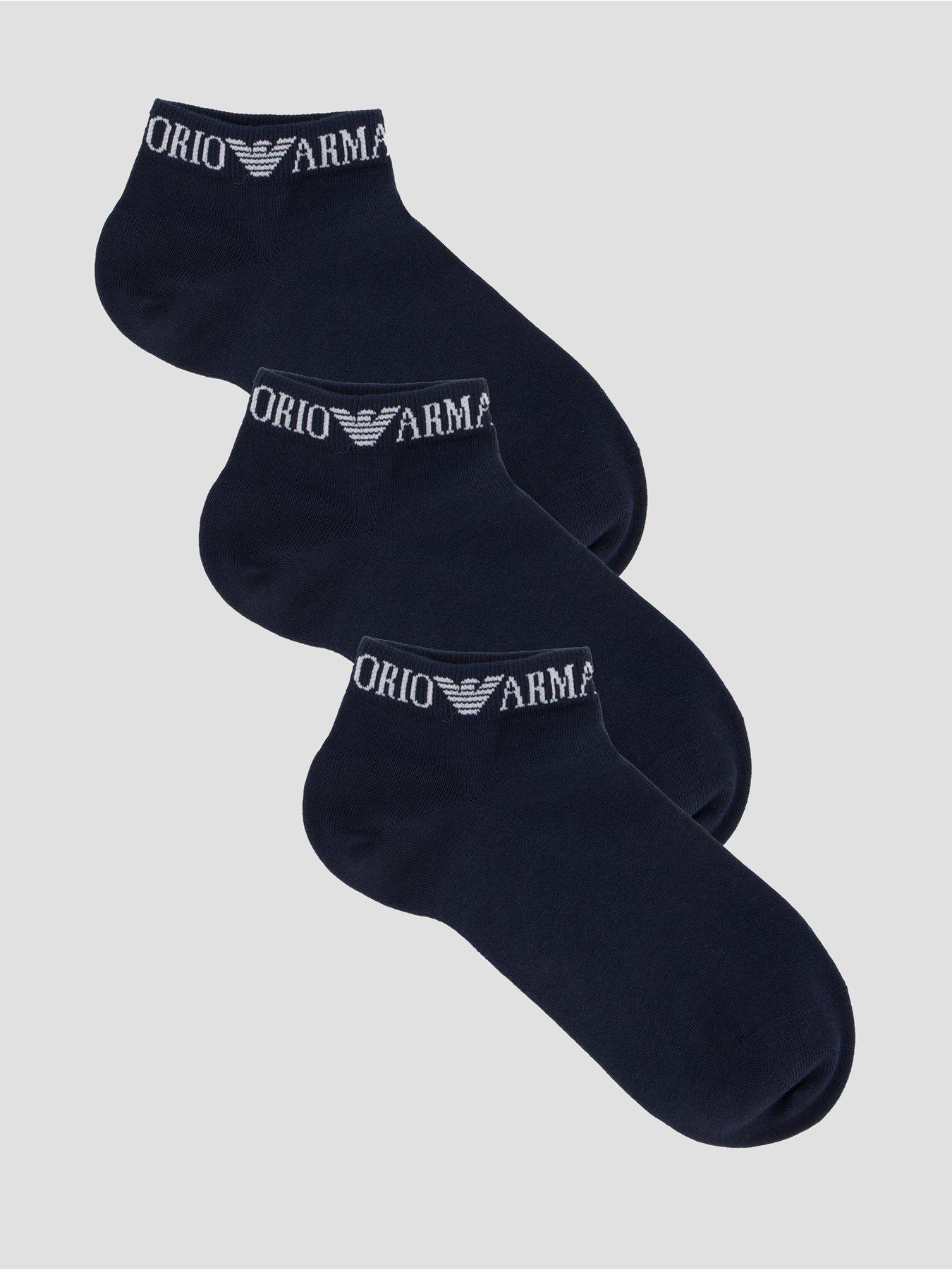 Emporio Armani Bodywear 3 Pack Extended Logo Trainer Liner Socks - Dark Blue