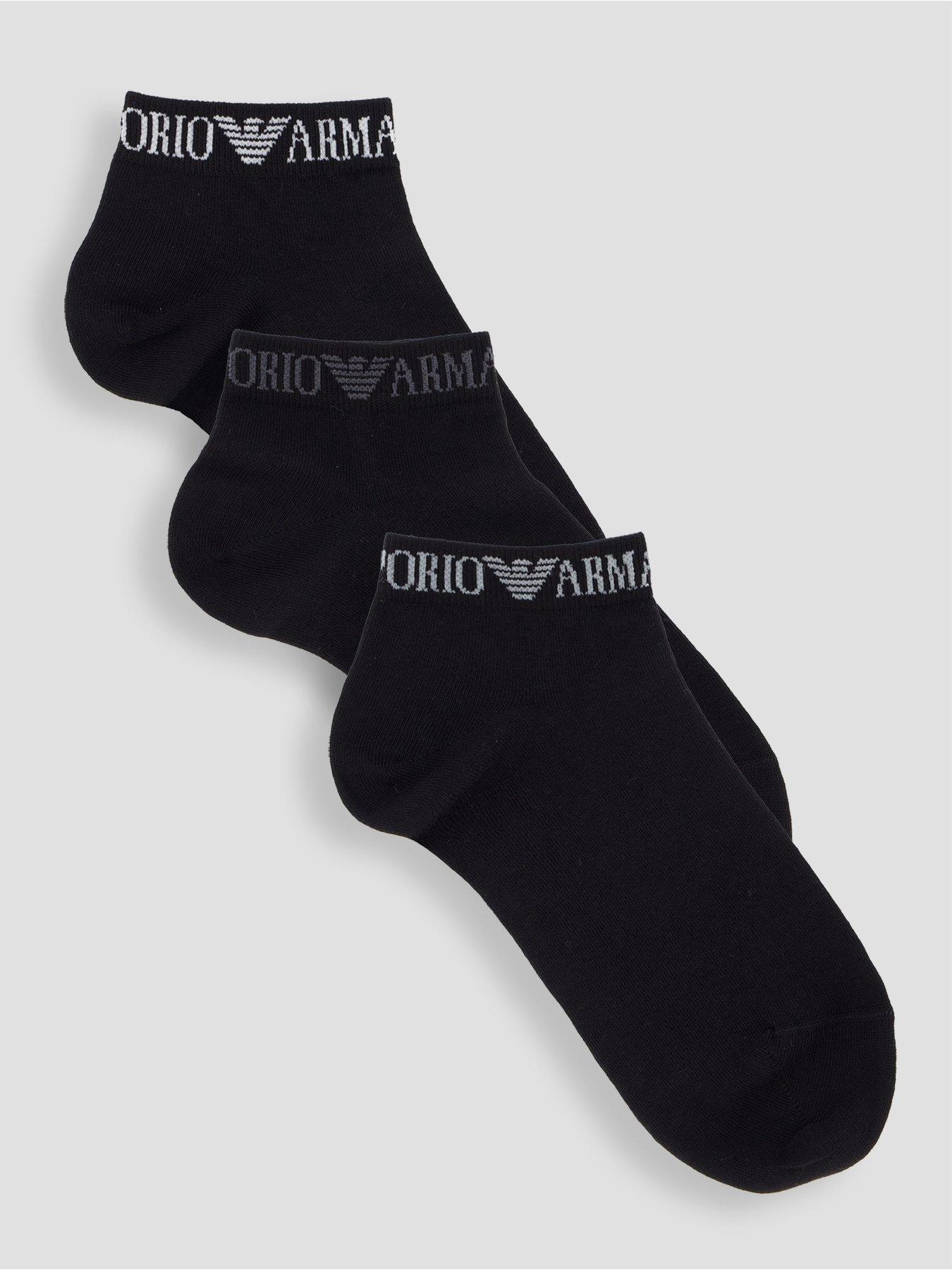 Emporio Armani Bodywear Emporio Armani Bodywear 3 Pack Extended Logo Trainer Liner Socks - Black