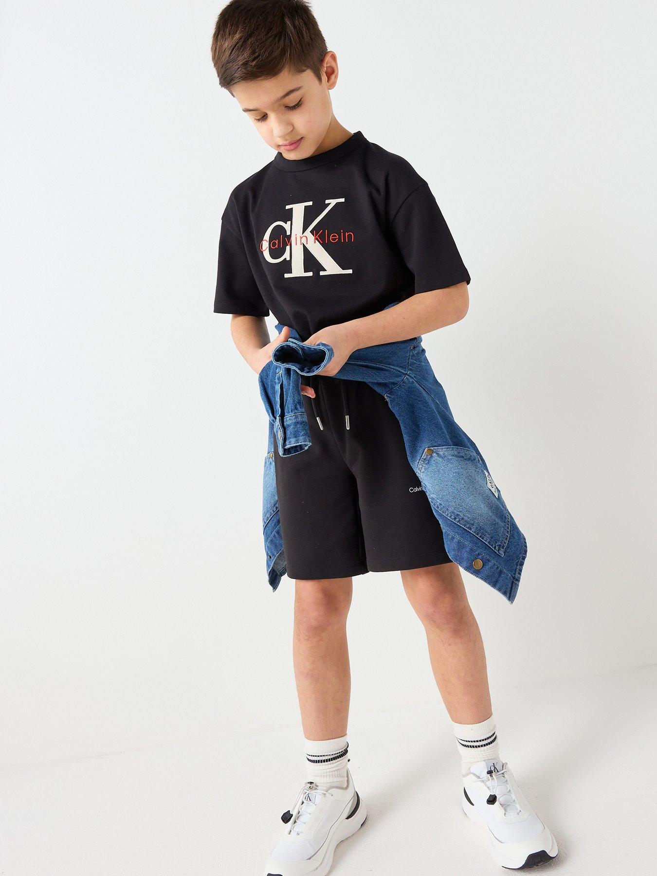 Image 1 of 5 of Calvin Klein Jeans Boys Terry Jogging Shorts - Black