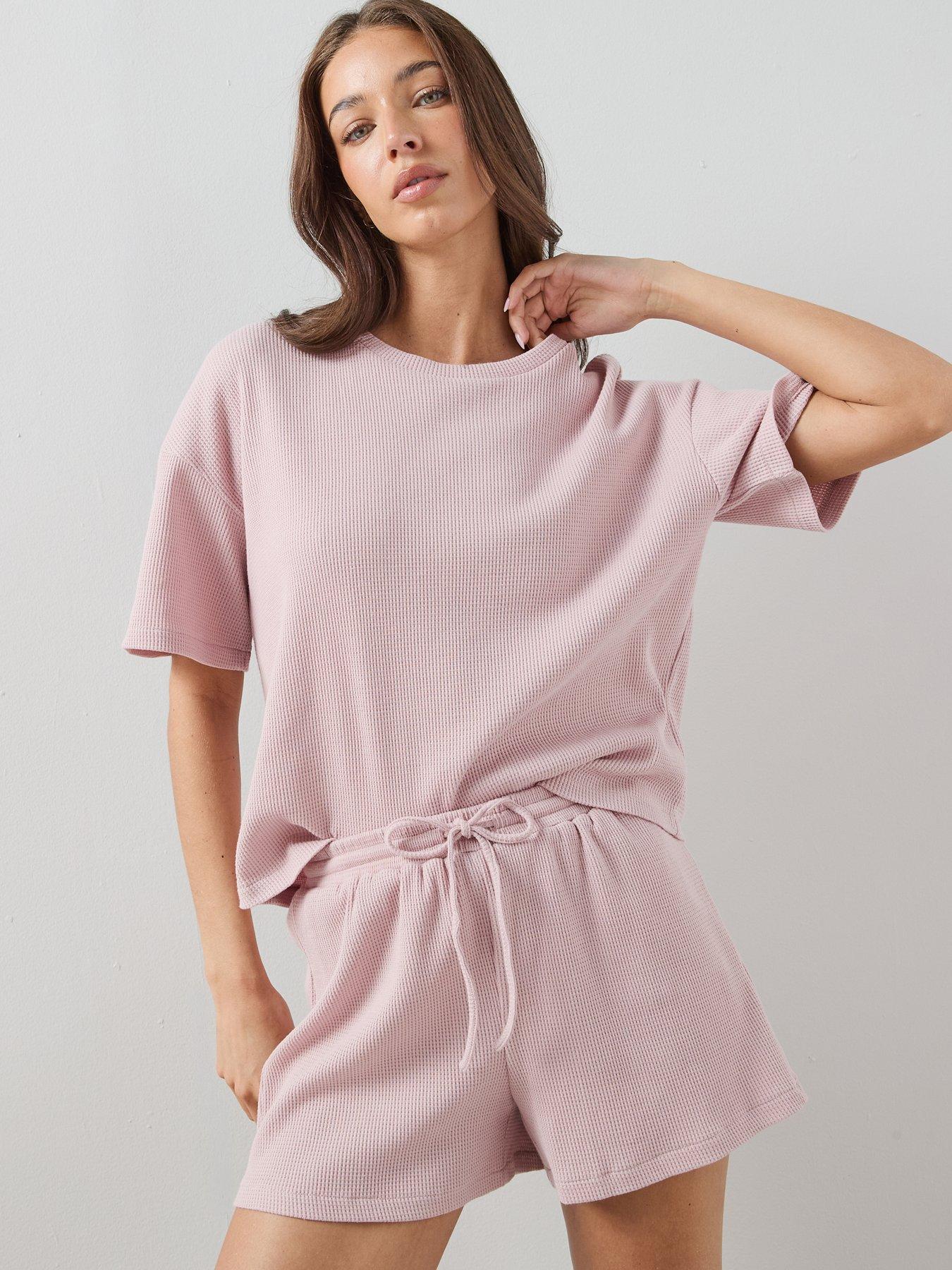 The Very Collection Short Sleeve Waffle Tshirt And Short Pj Set - Pink