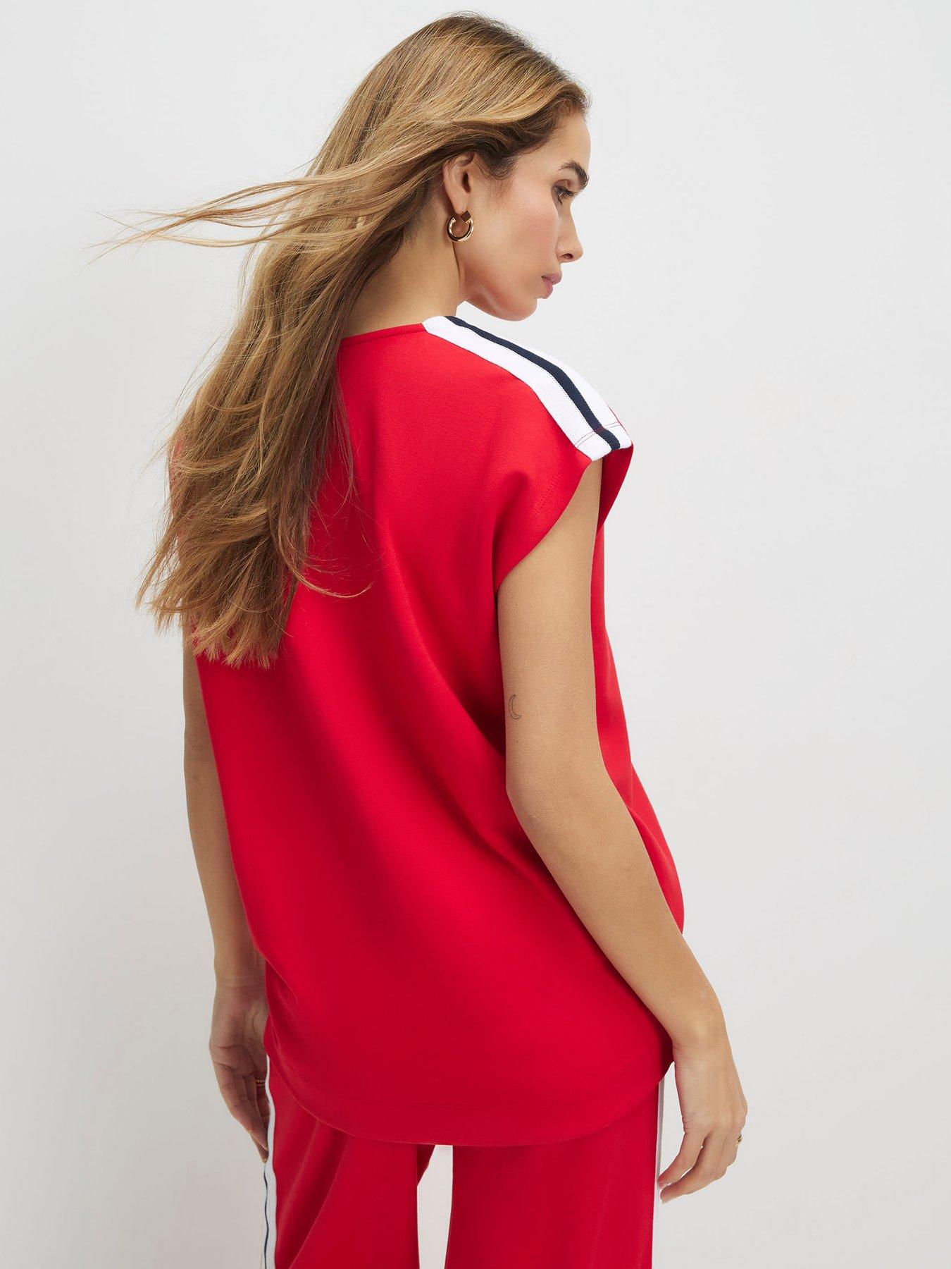 river-island-short-sleeve-tape-neoprene-v-neck-top-redstillFront