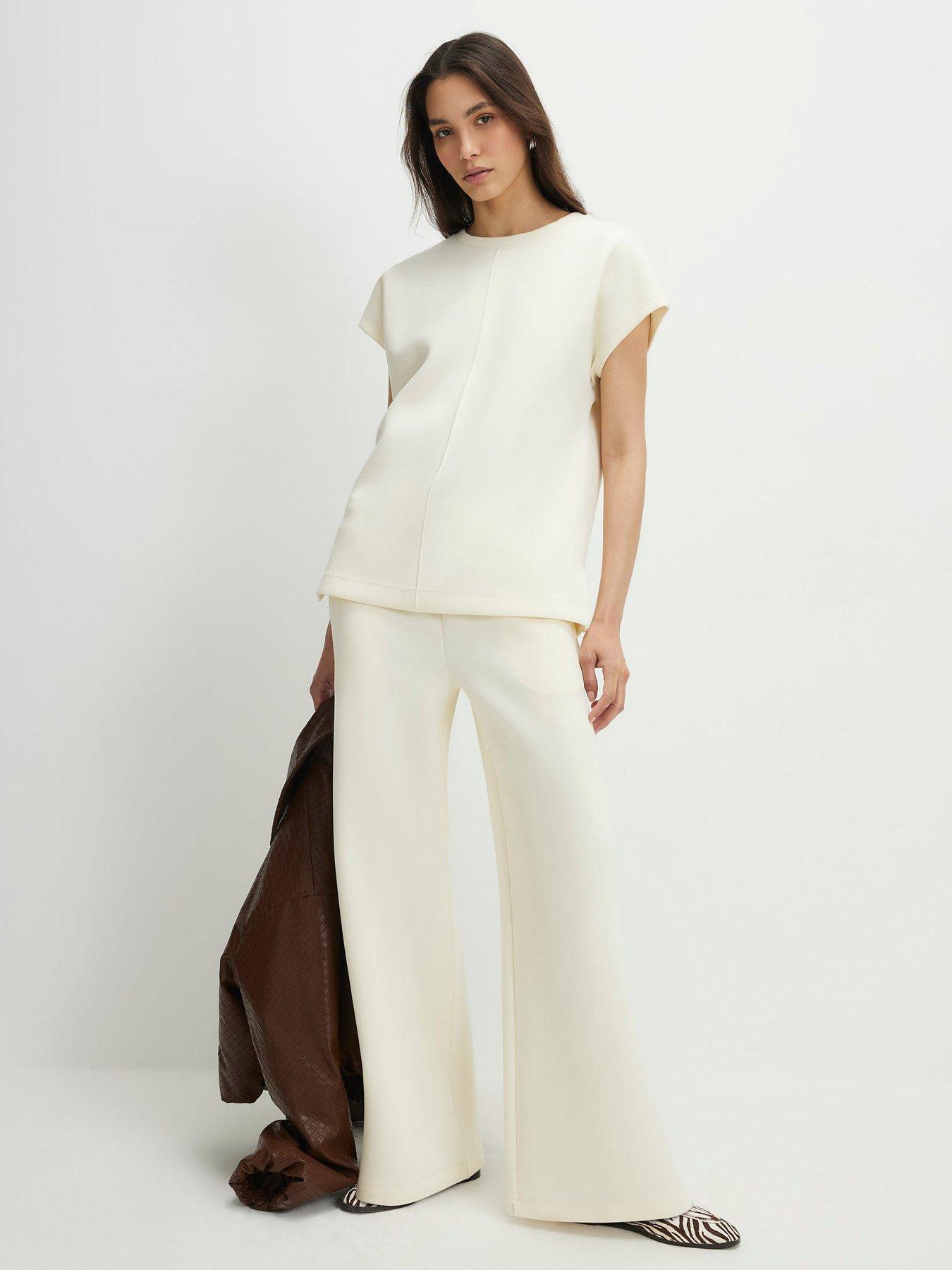 Image 1 of 4 of River Island Premium Twill Neo Wideleg Jog - Cream