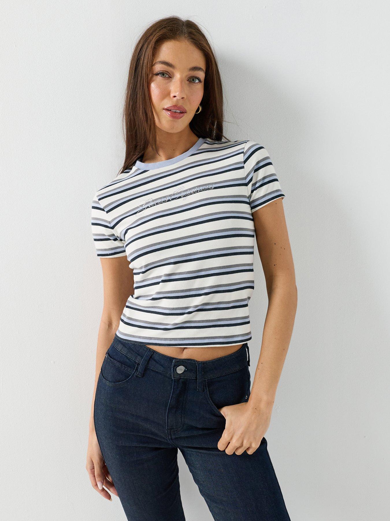 Image 1 of 5 of Guess Jeans Vintage Stripe Baby T-Shirt - Blue