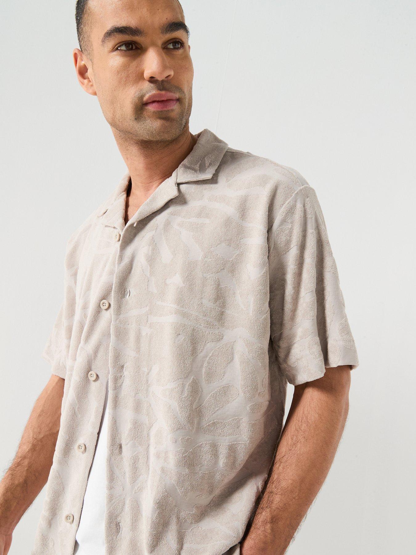 Image 4 of 5 of BOSS We_Flower Relaxed Fit Towelling Shirt - Light Grey