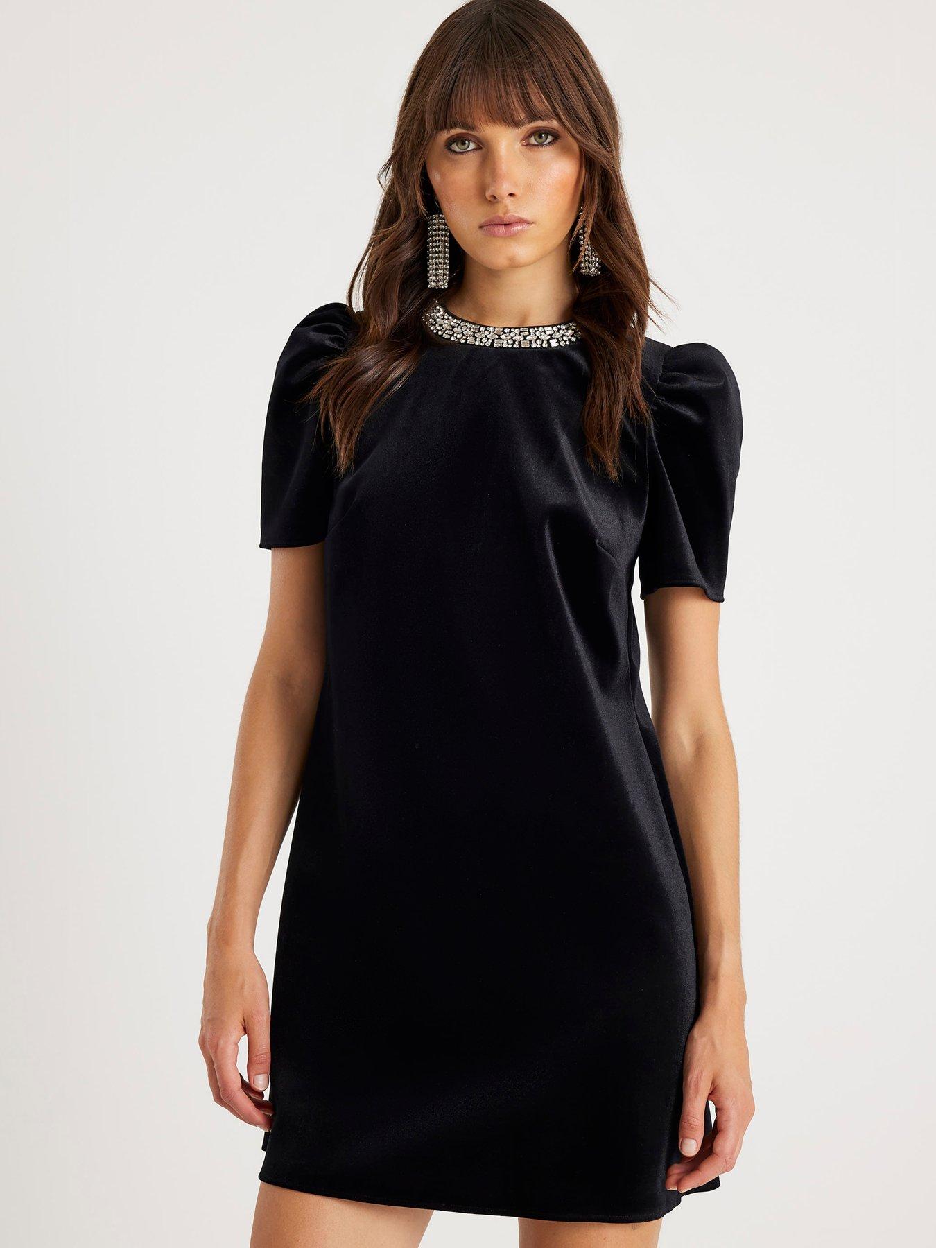 River Island Velvet Embellished Dress - Black