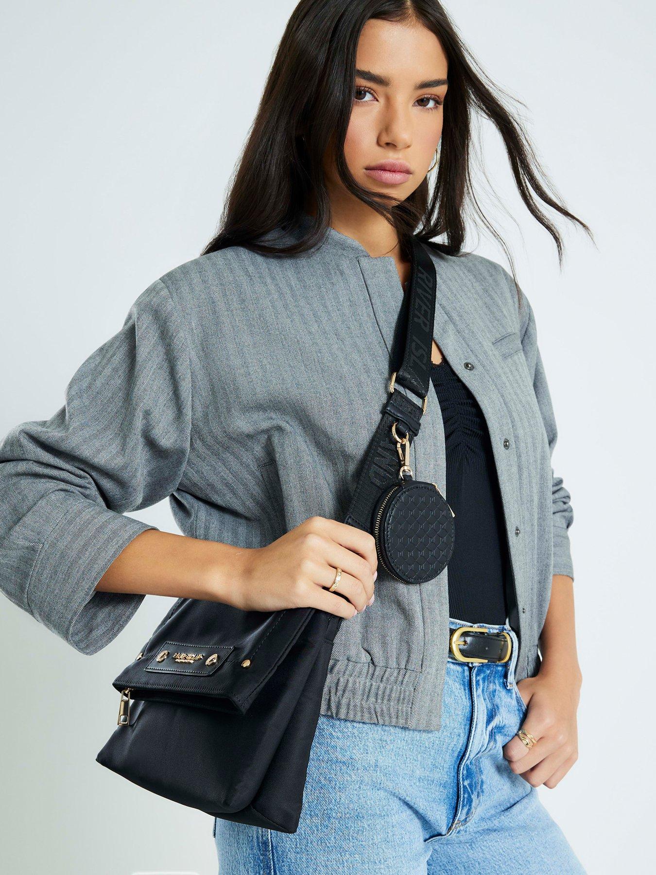 River Island Nylon Flap Over Messenger Bag - Black