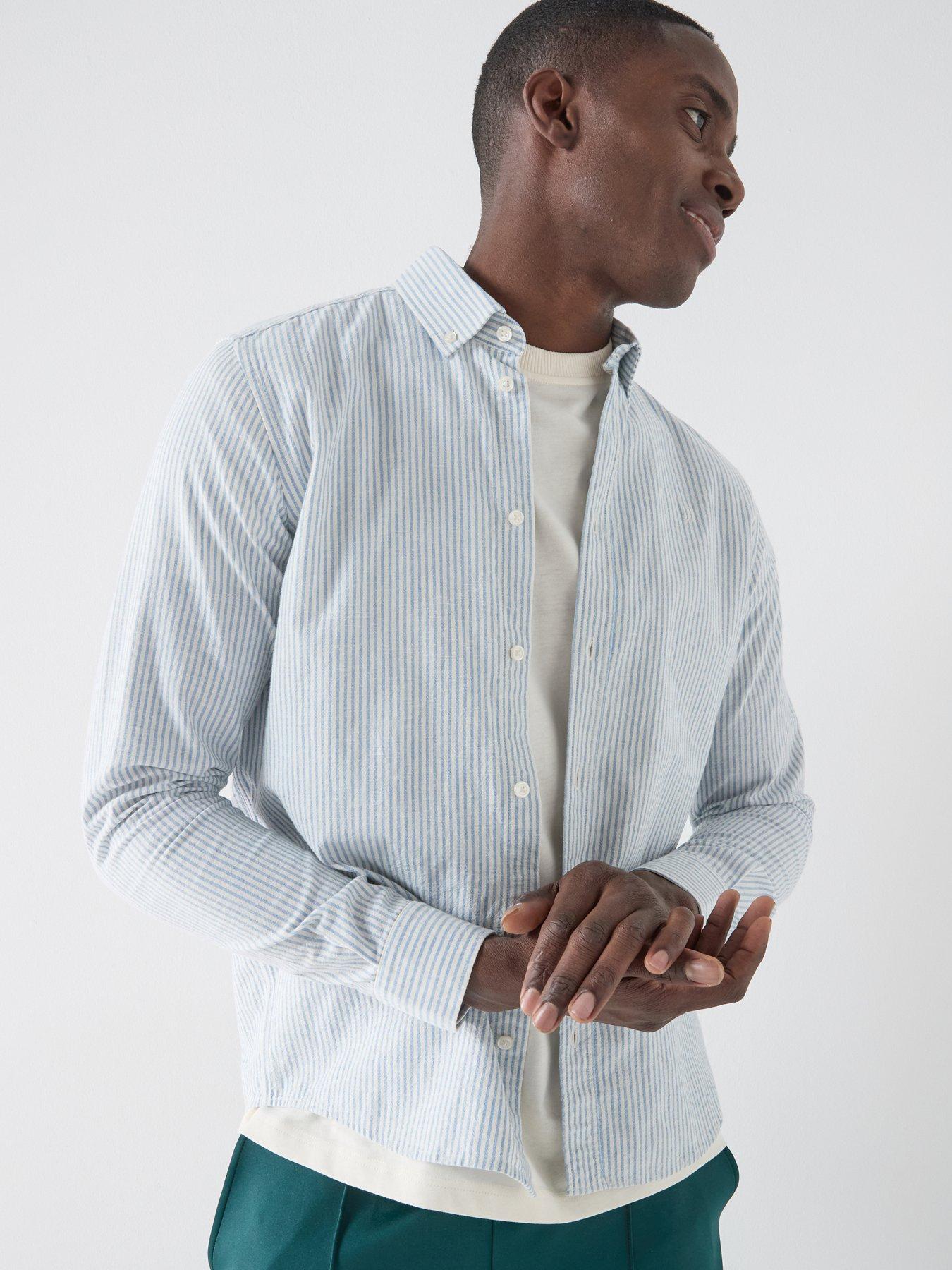 Image 1 of 4 of Les Deux Konrad Stripe Cotton Linen Shirt - Light Blue
