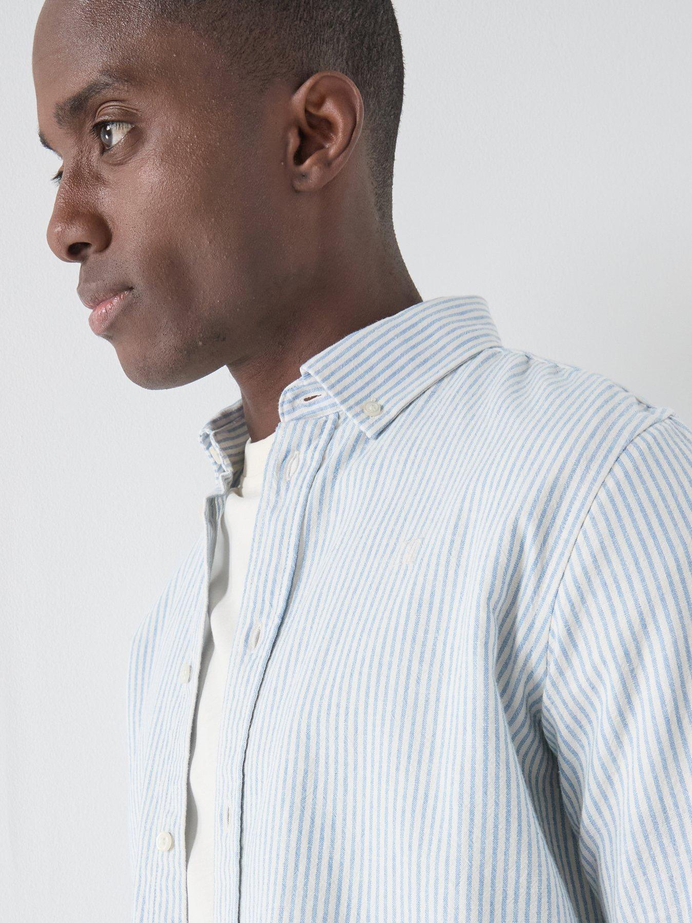 Image 4 of 4 of Les Deux Konrad Stripe Cotton Linen Shirt - Light Blue