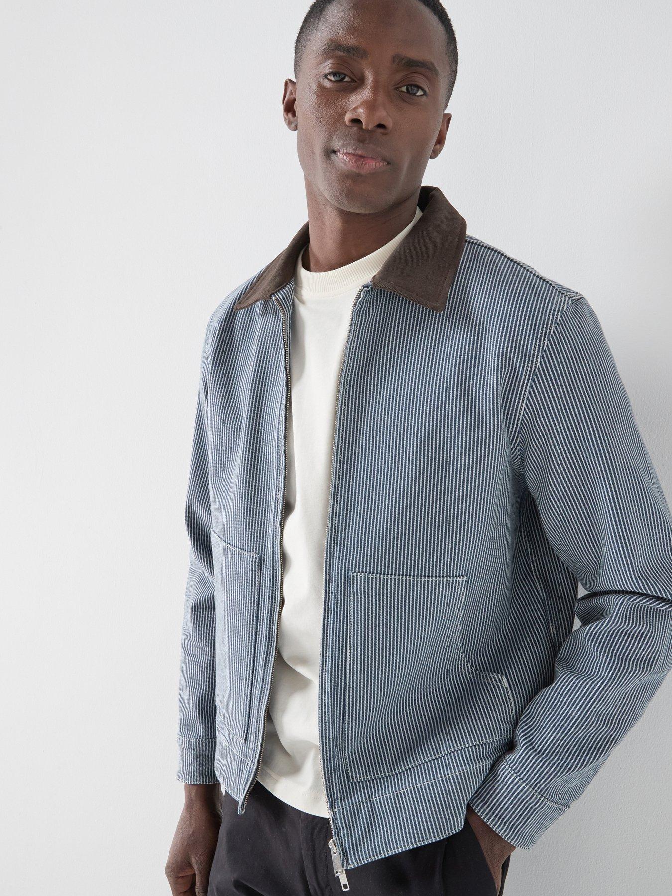 Image 1 of 6 of Les Deux Les Deux Robert Striped Chore Jacket - Navy