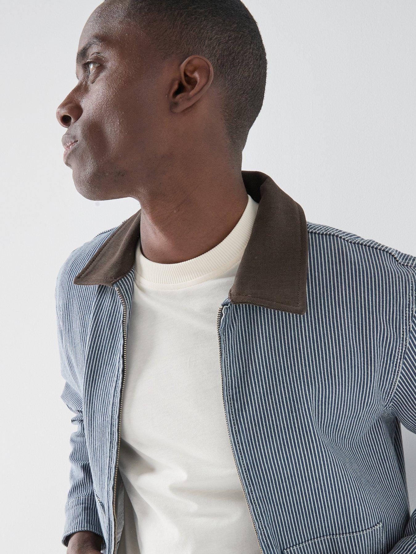 Image 6 of 6 of Les Deux Les Deux Robert Striped Chore Jacket - Navy