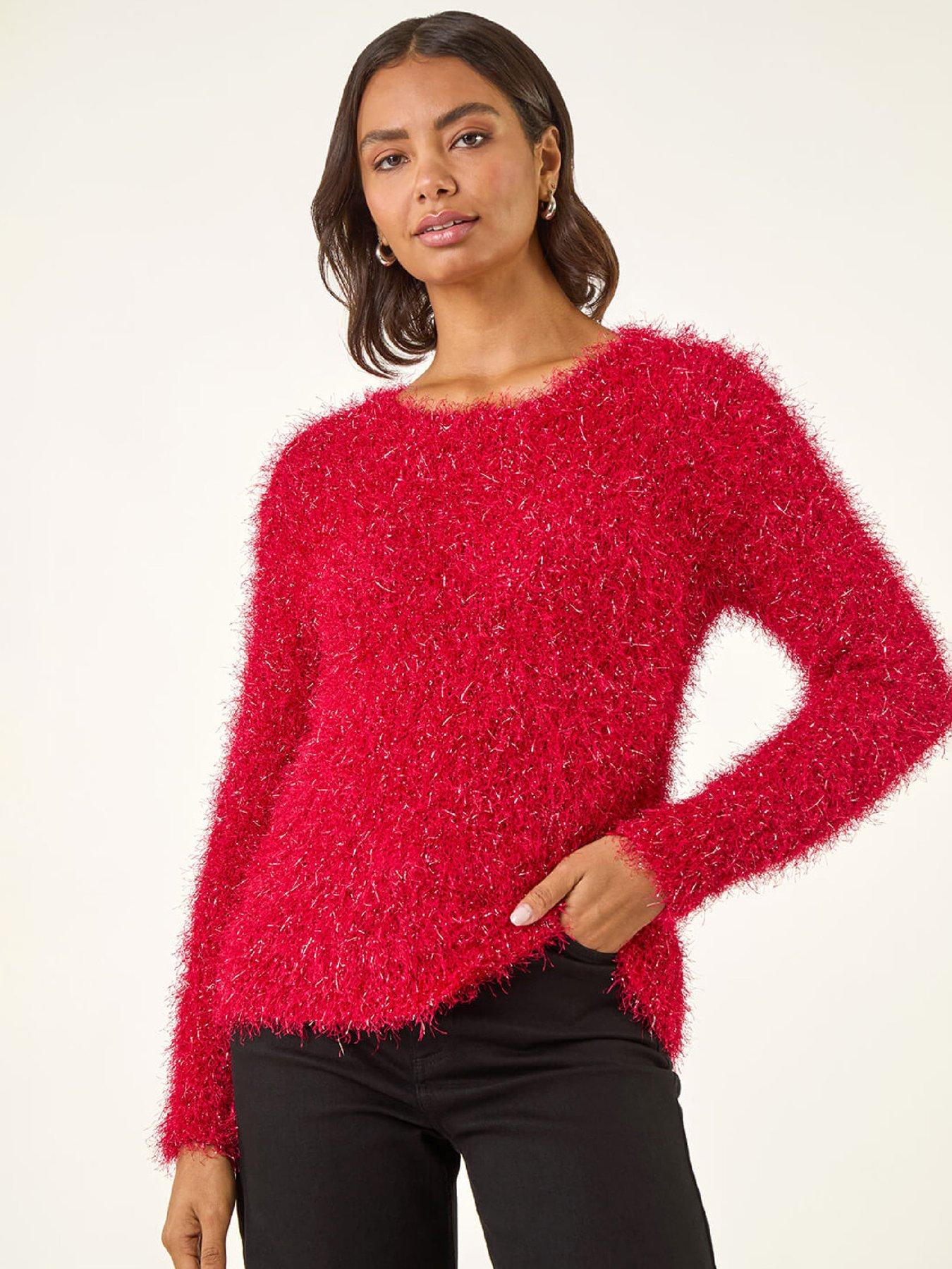 roman-metallic-fluffy-knit-jumper-redfront