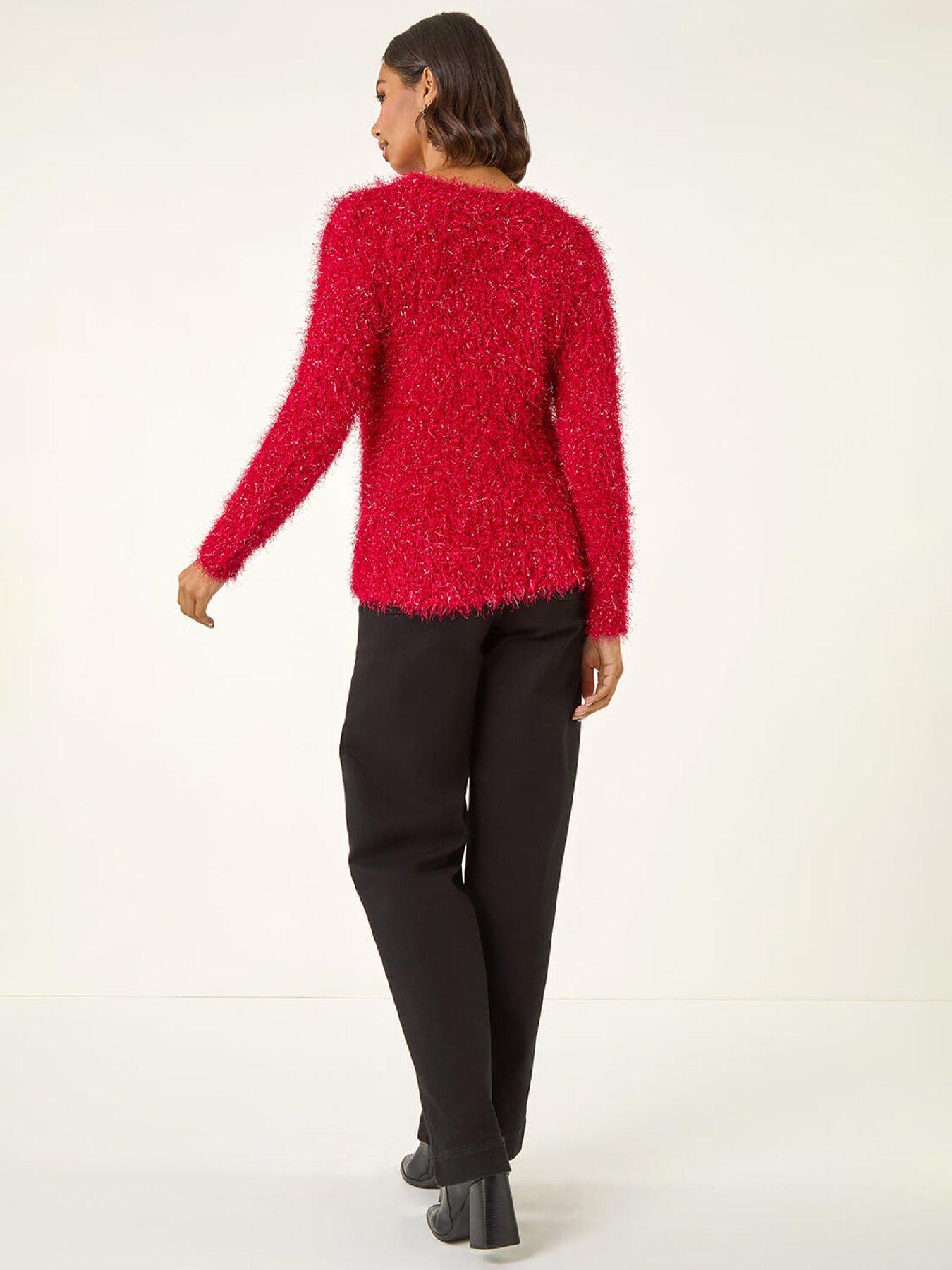 roman-metallic-fluffy-knit-jumper-redstillFront