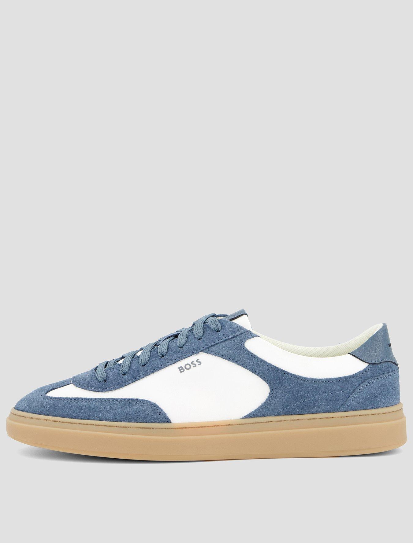 Image 1 of 7 of BOSS Kieran Tenn Suede Mix Cupsole Trainers - Blue