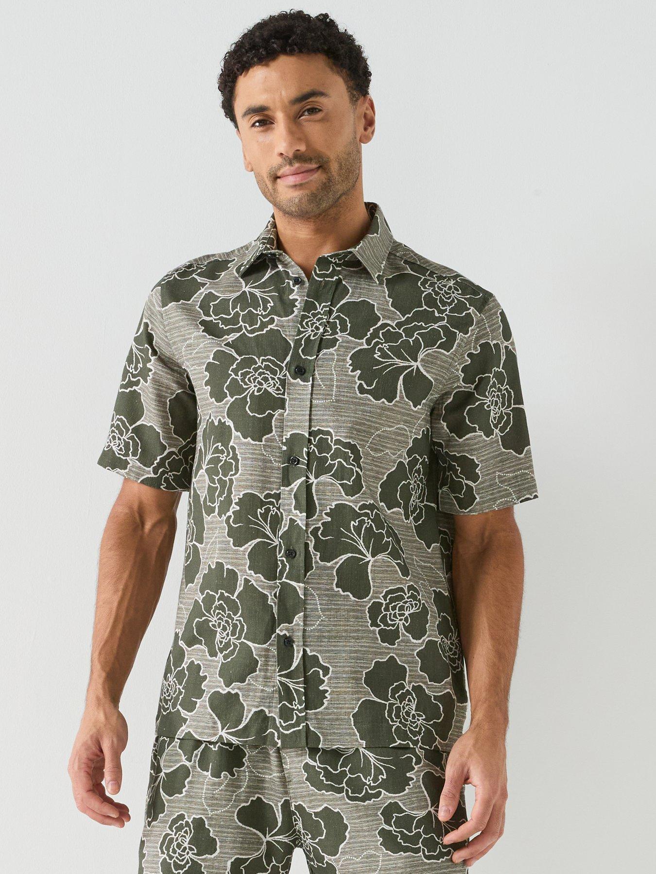 Image 1 of 6 of Les Deux Charlie Poppy Aop Floral Short Sleeve Shirt - Green