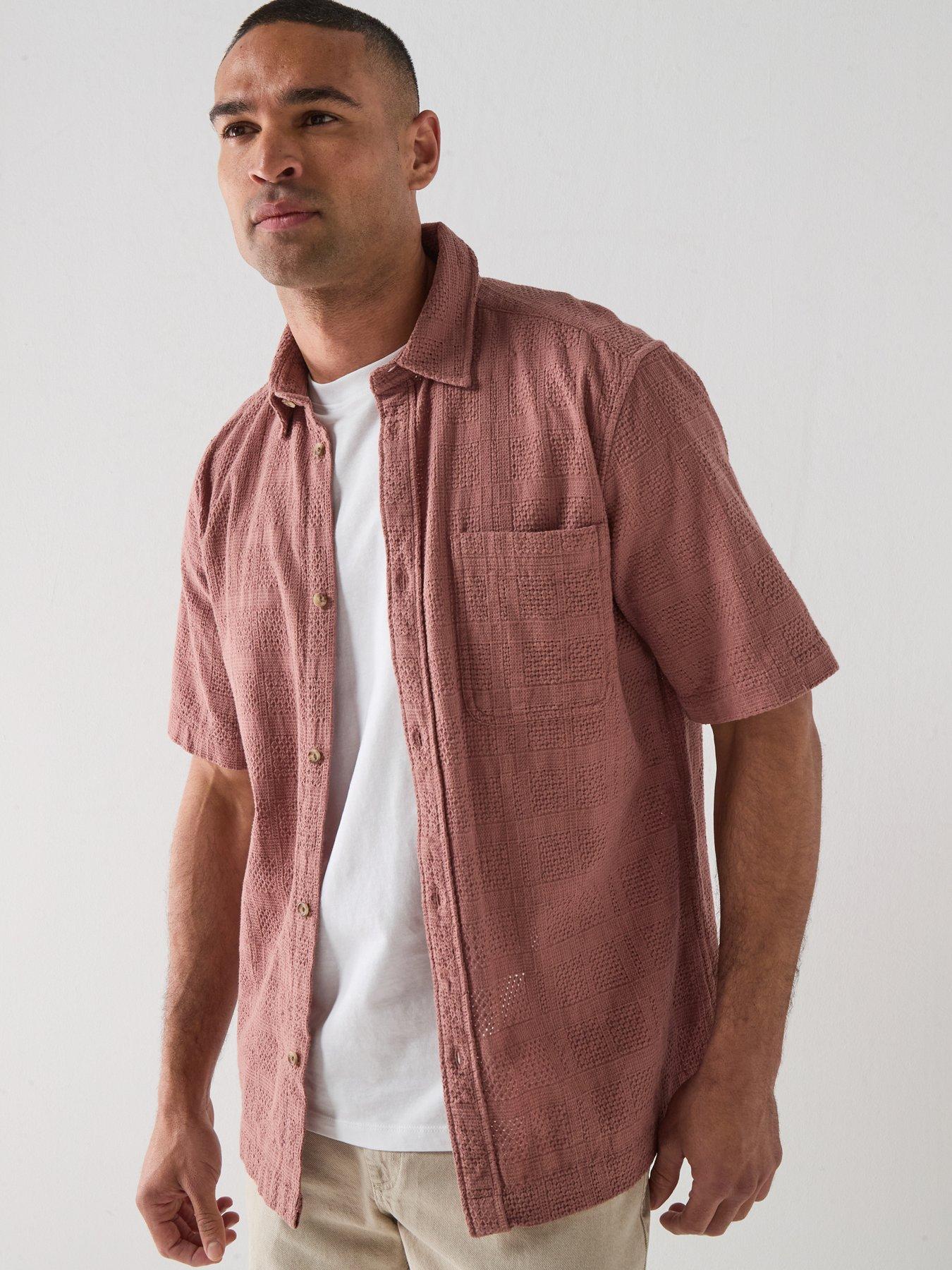Image 1 of 6 of Les Deux Charlie Textured Short Sleeve Shirt - Light Red