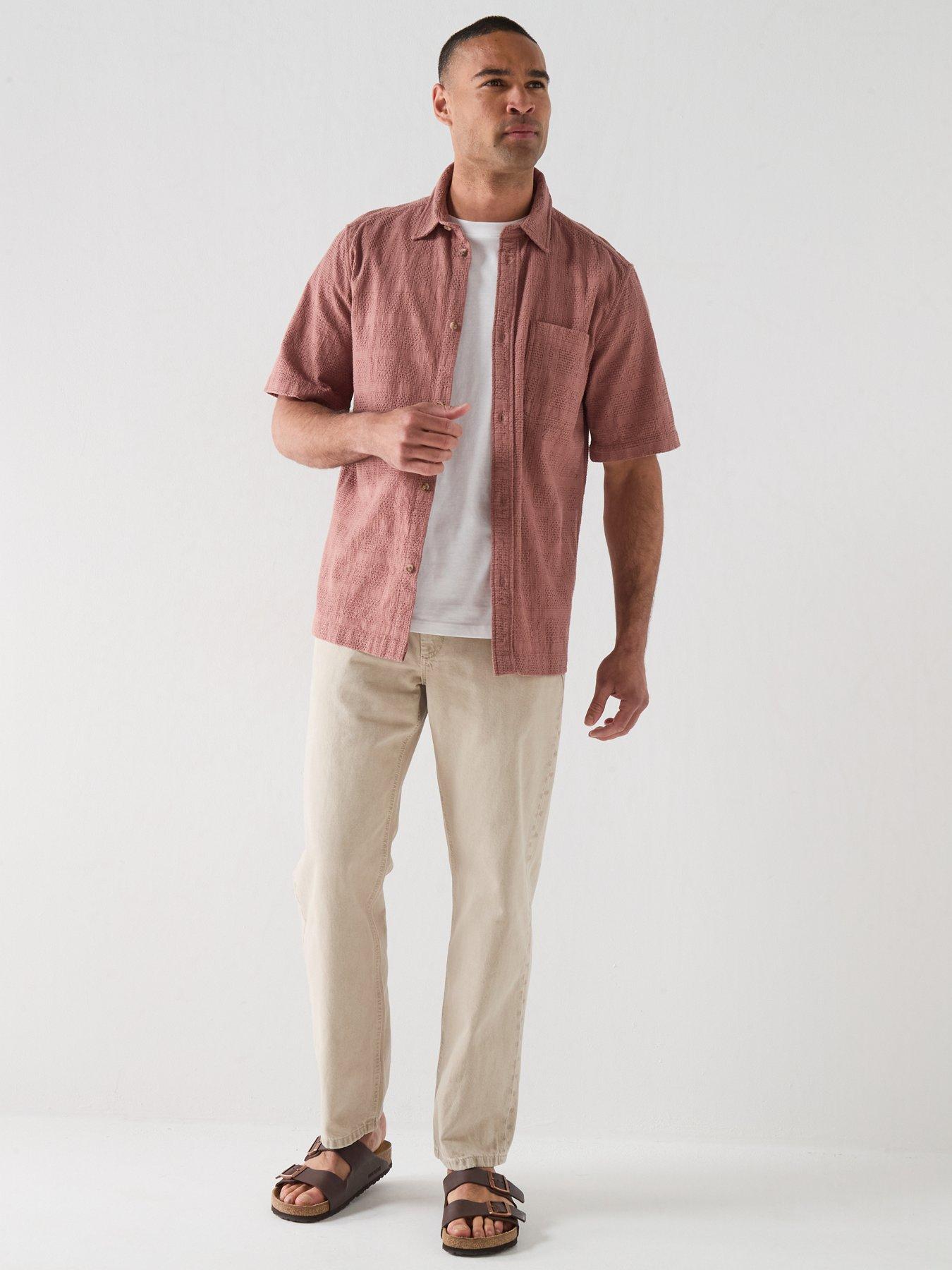 Image 3 of 6 of Les Deux Charlie Textured Short Sleeve Shirt - Light Red