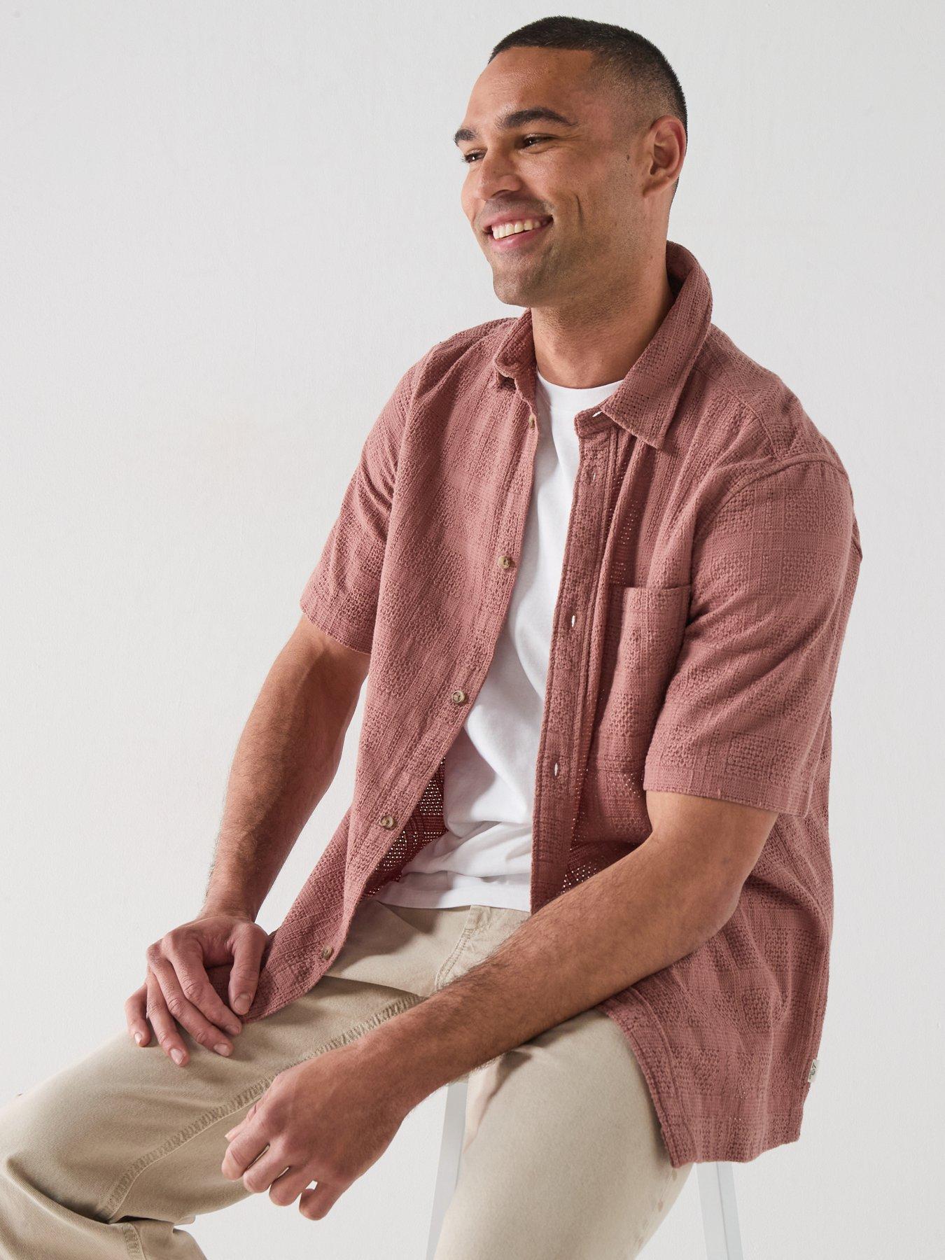 Image 6 of 6 of Les Deux Charlie Textured Short Sleeve Shirt - Light Red