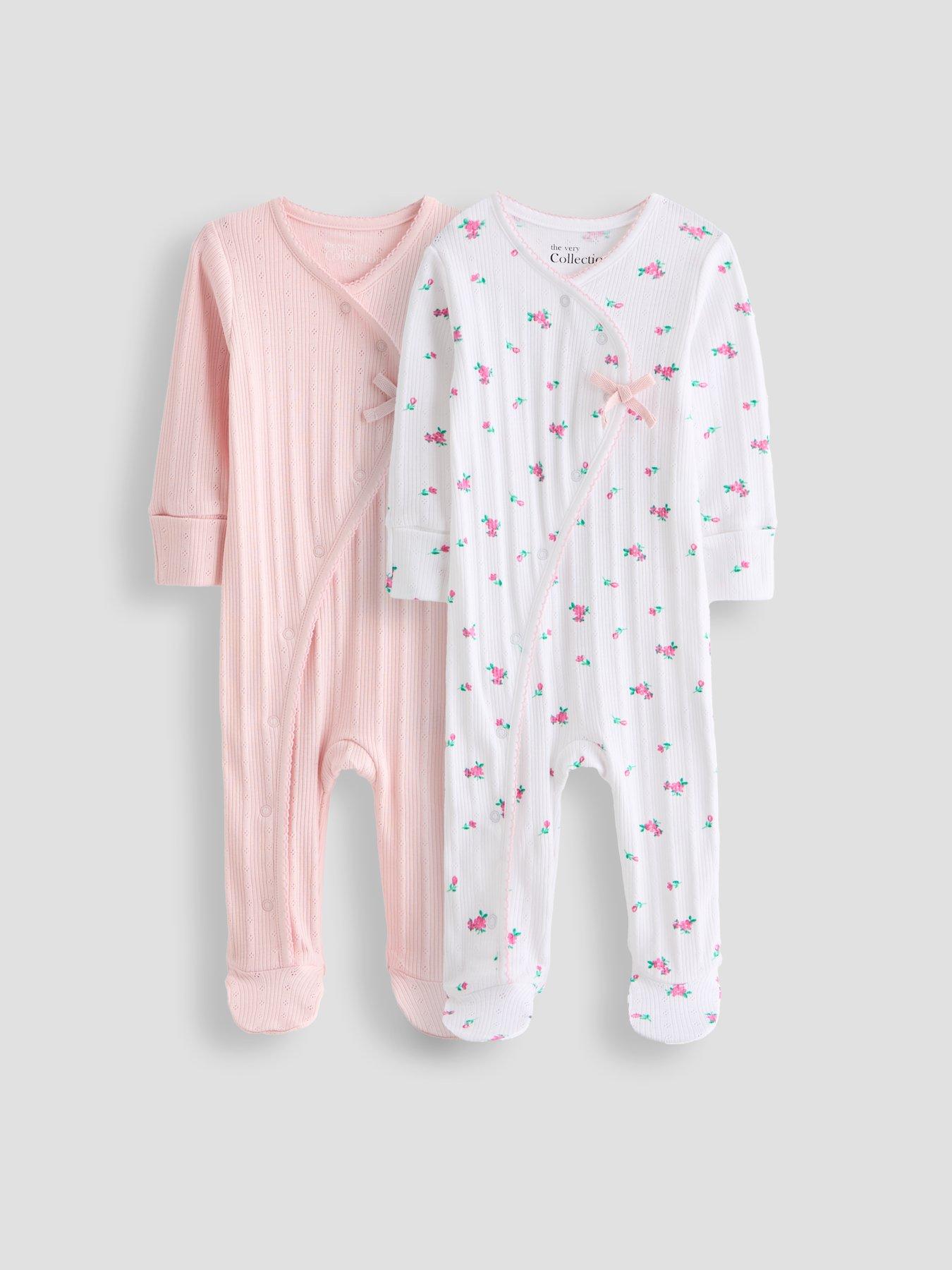 The Very Collection Baby Girl 2 Pack Floral Pointelle Sleepsuits (0-3 Months - 18-24 Months) in Pink