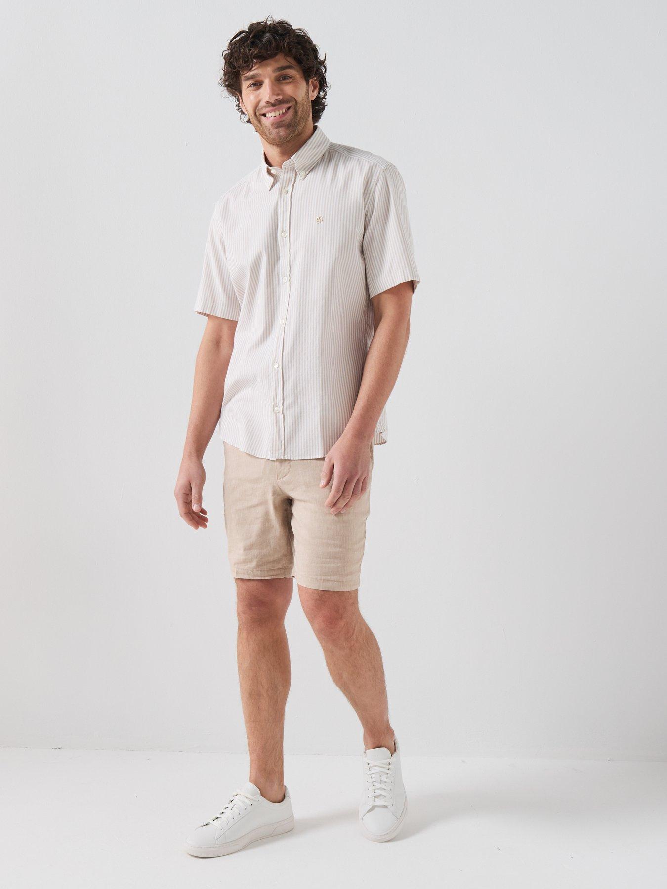 boss-button-down-short-sleeve-stripe-shirt-beigeback