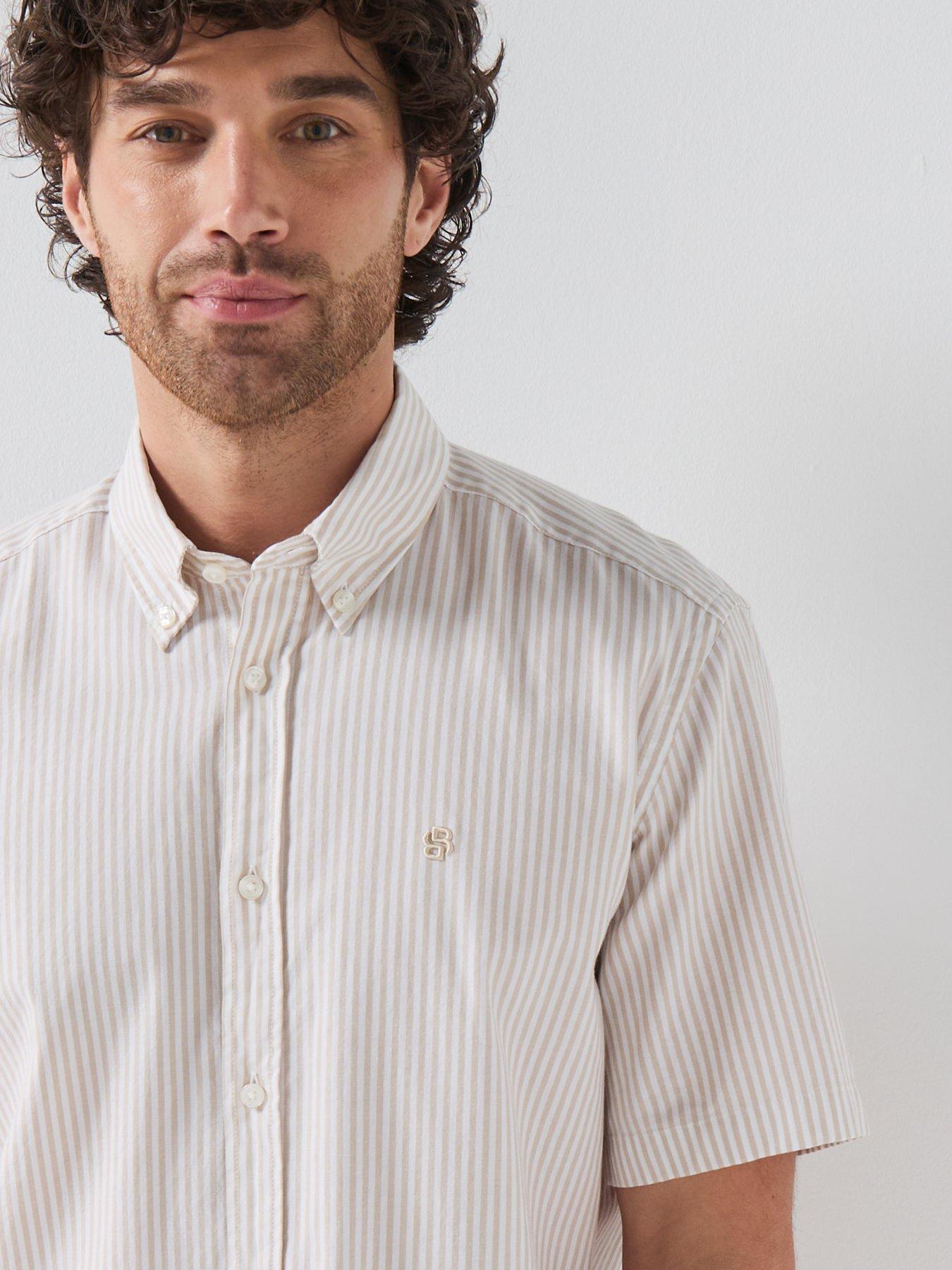 boss-button-down-short-sleeve-stripe-shirt-beigeoutfit