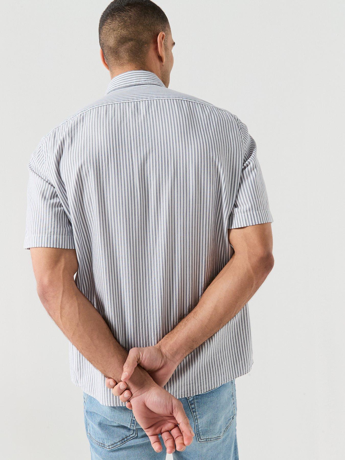 boss-button-down-short-sleeve-stripe-shirt-bluestillFront
