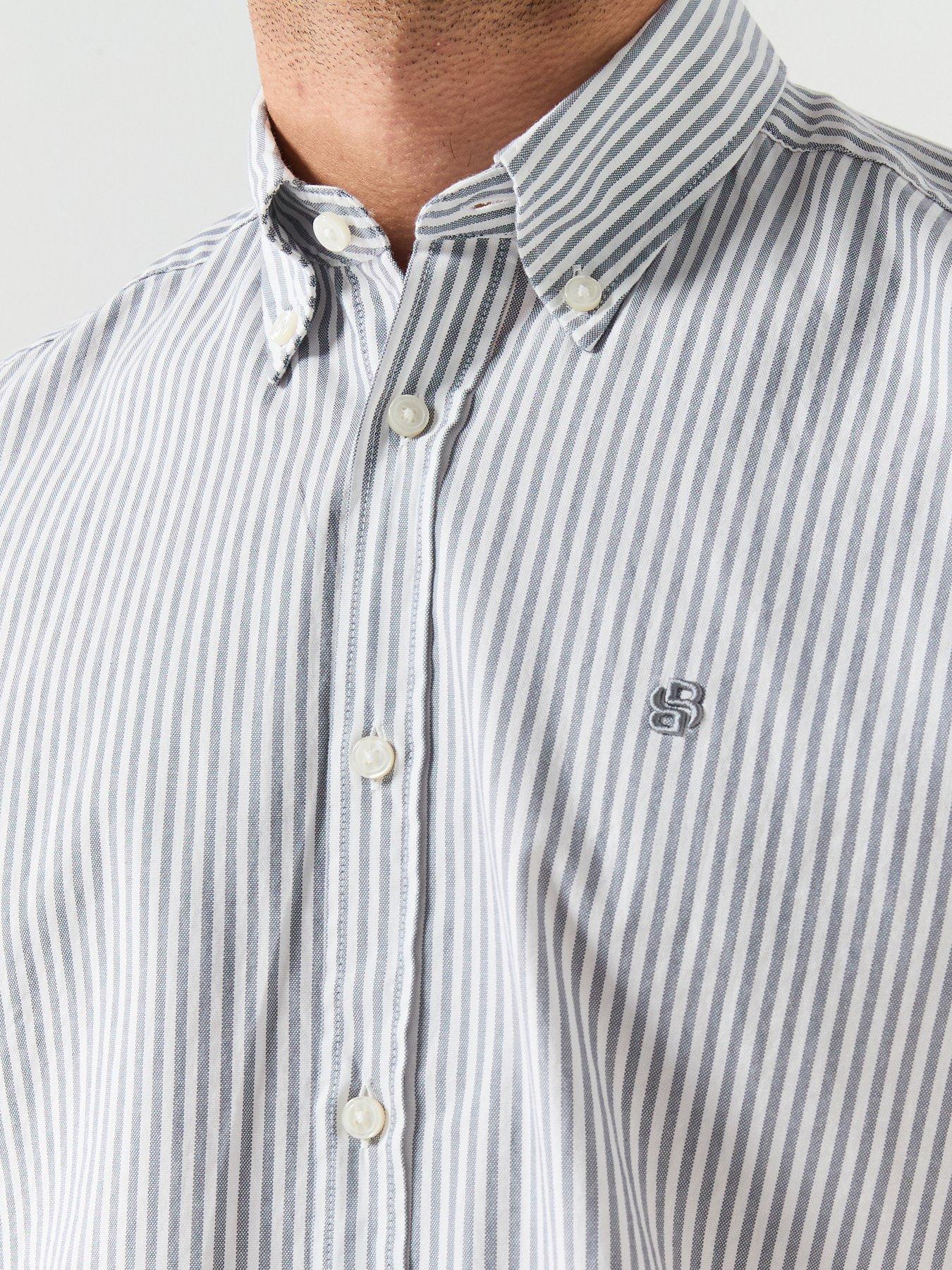 boss-button-down-short-sleeve-stripe-shirt-blueoutfit