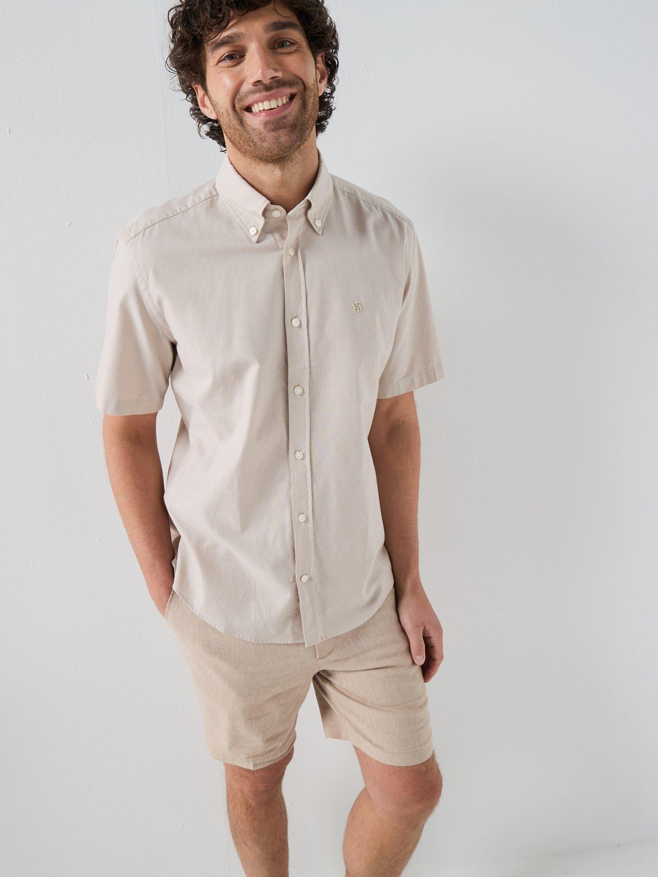 BOSS H-Liam Button Down Short Sleeve Shirt - Beige