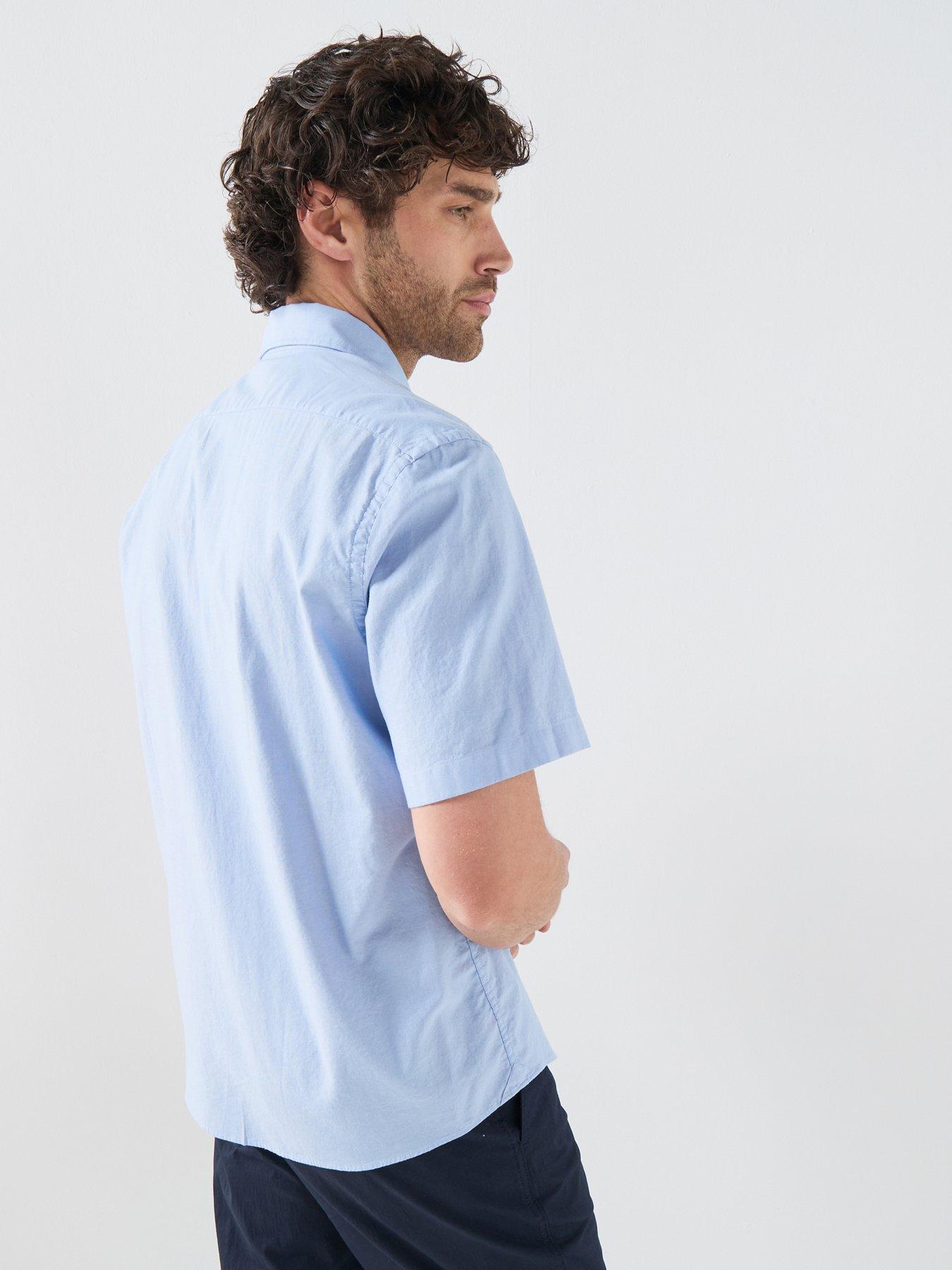 boss-button-down-short-sleeve-shirt-light-bluestillFront