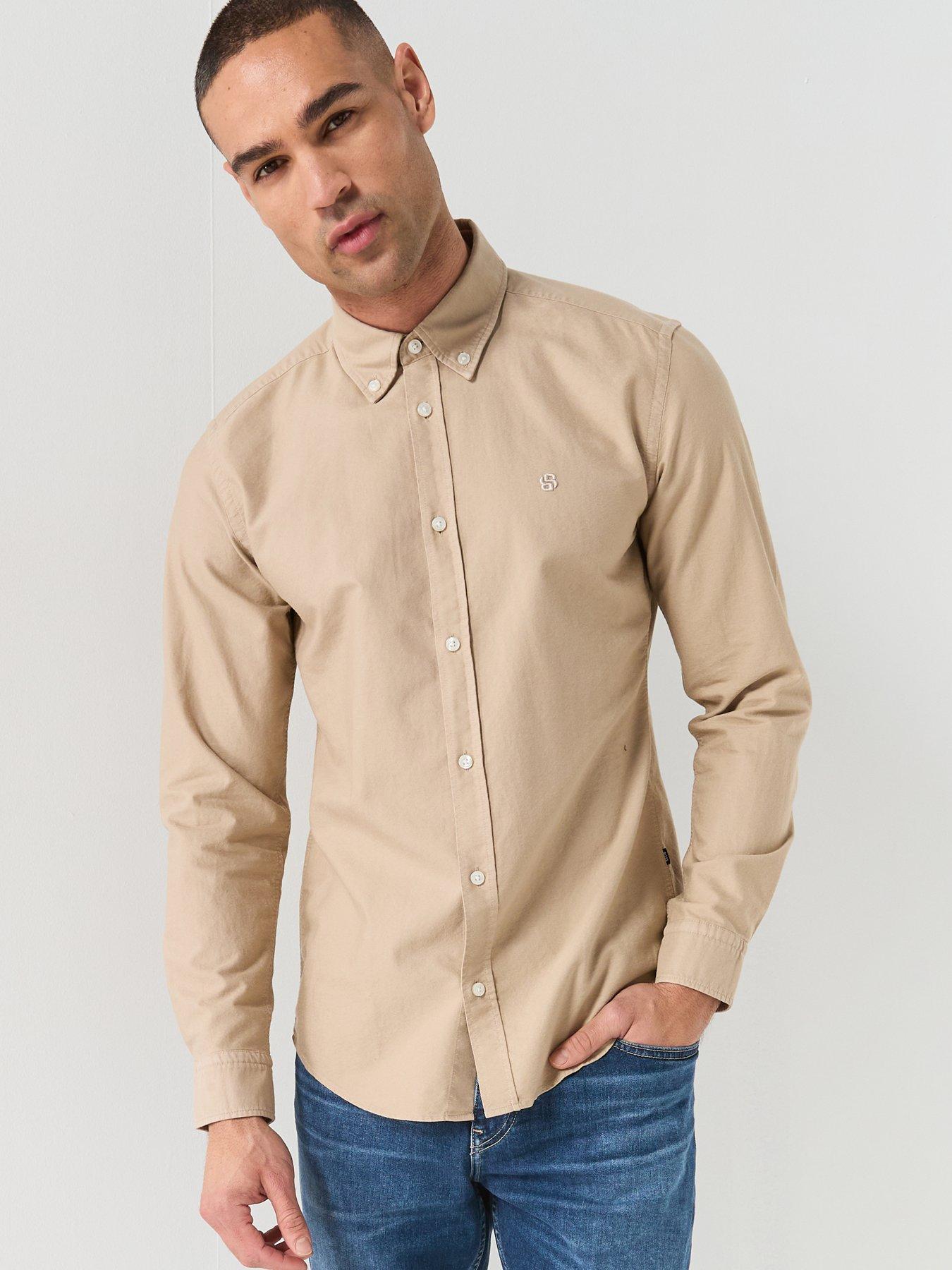 BOSS Boss H-Roan BB Button Down Slim Fit Oxford Shirt - Beige