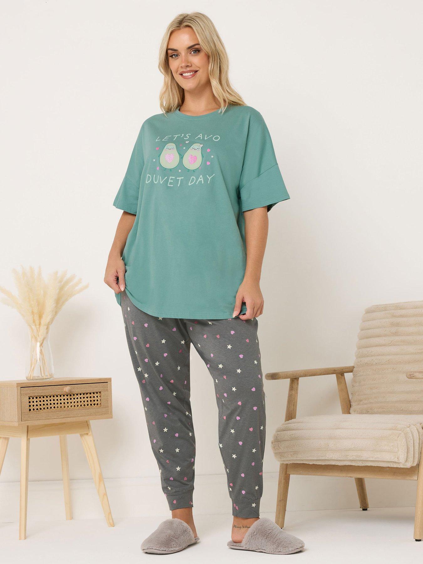 Yours Curve Duvet Day Cuffed Pyjama Set - Green