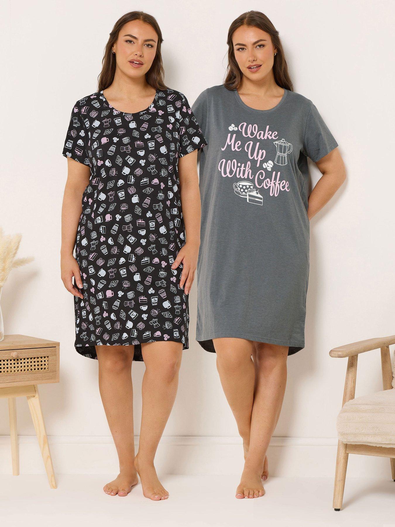 Yours Curve 2 Pack Coffee Nightdress - Grey