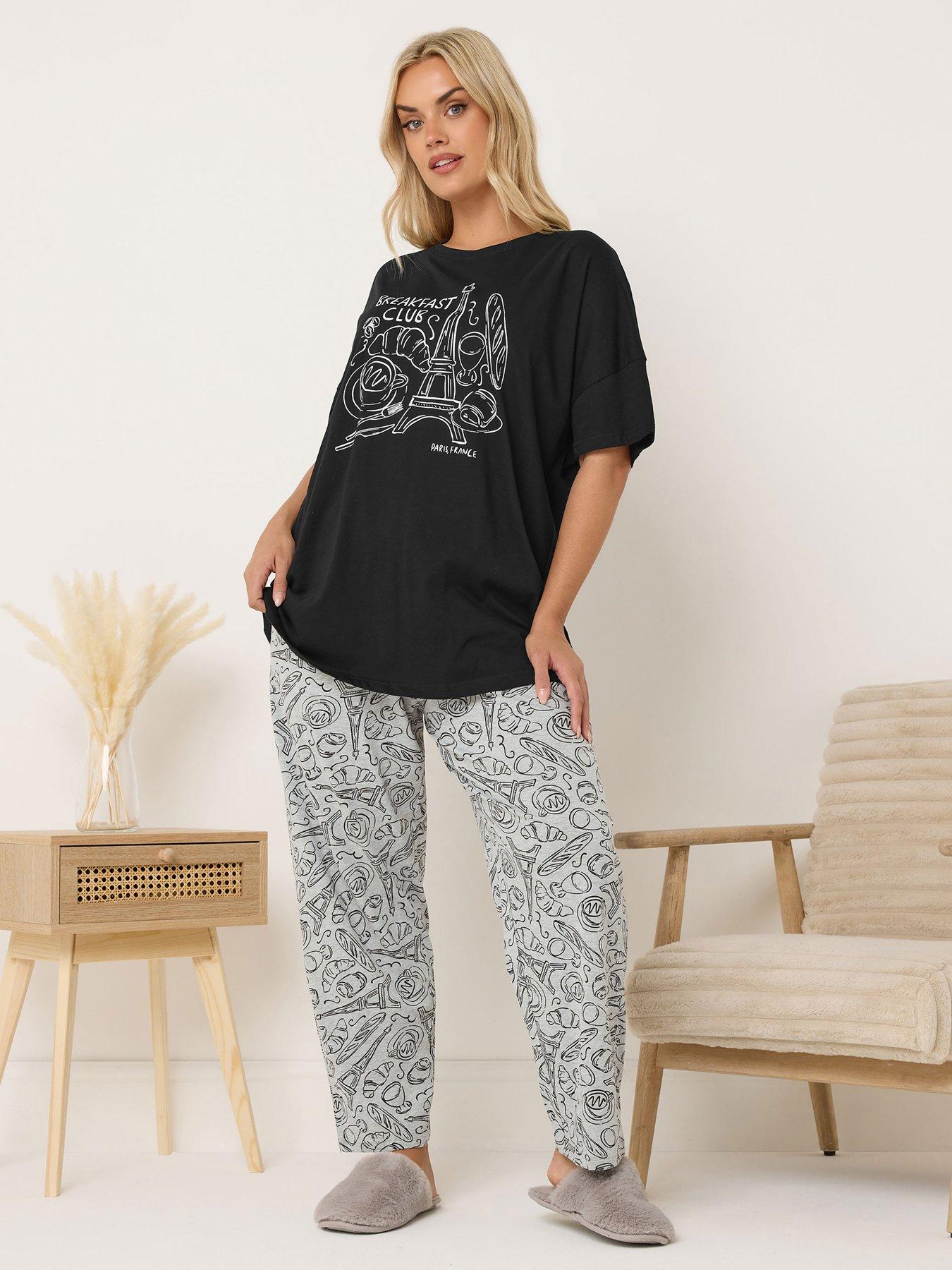 Yours Curve Paris Breakfast Pyjama Set - Black