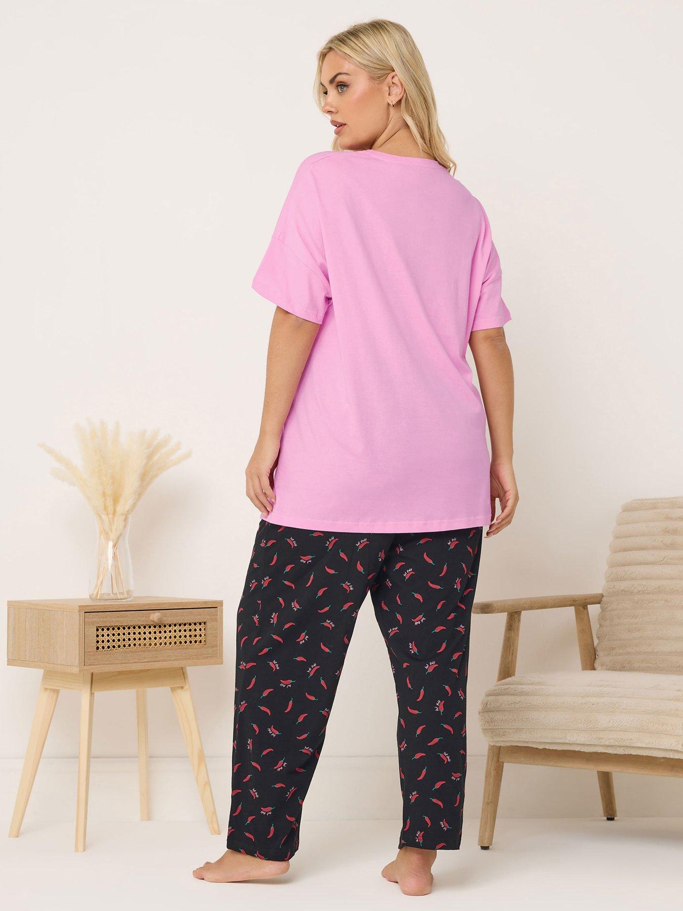 Image 2 of 4 of Yours Curve Hot Stuff Wide Leg Pyjama Set - Pink