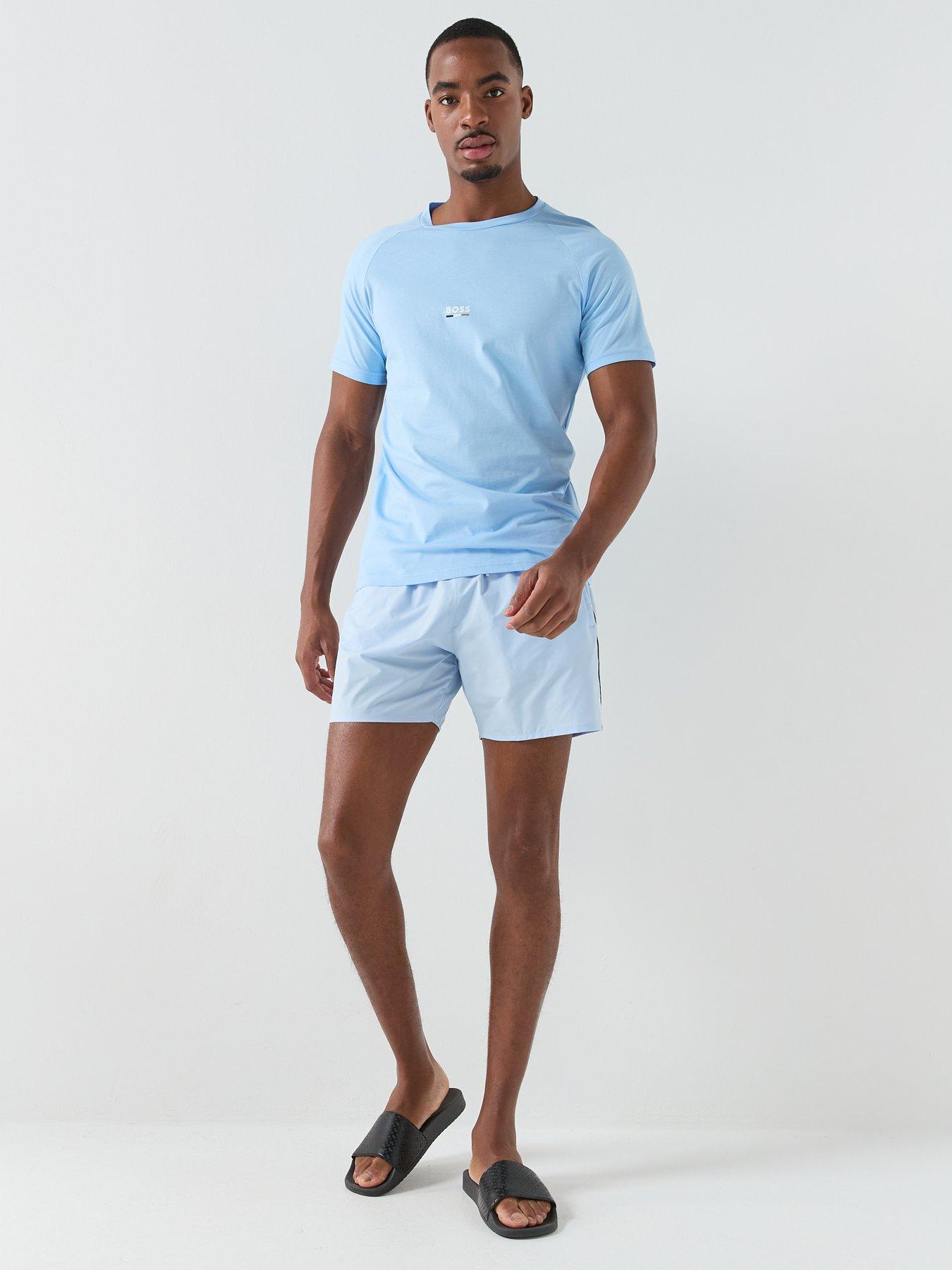 Image 3 of 5 of BOSS Iconic Global Side Tape Swim Shorts - Light Blue