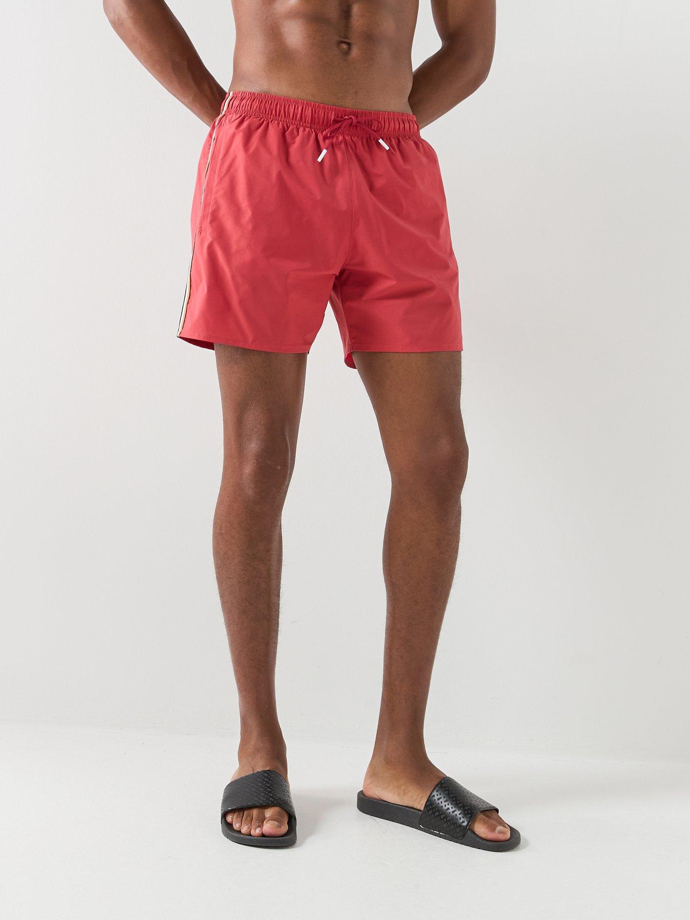Image 1 of 5 of BOSS Iconic Global Side Tape Swim Shorts - Red