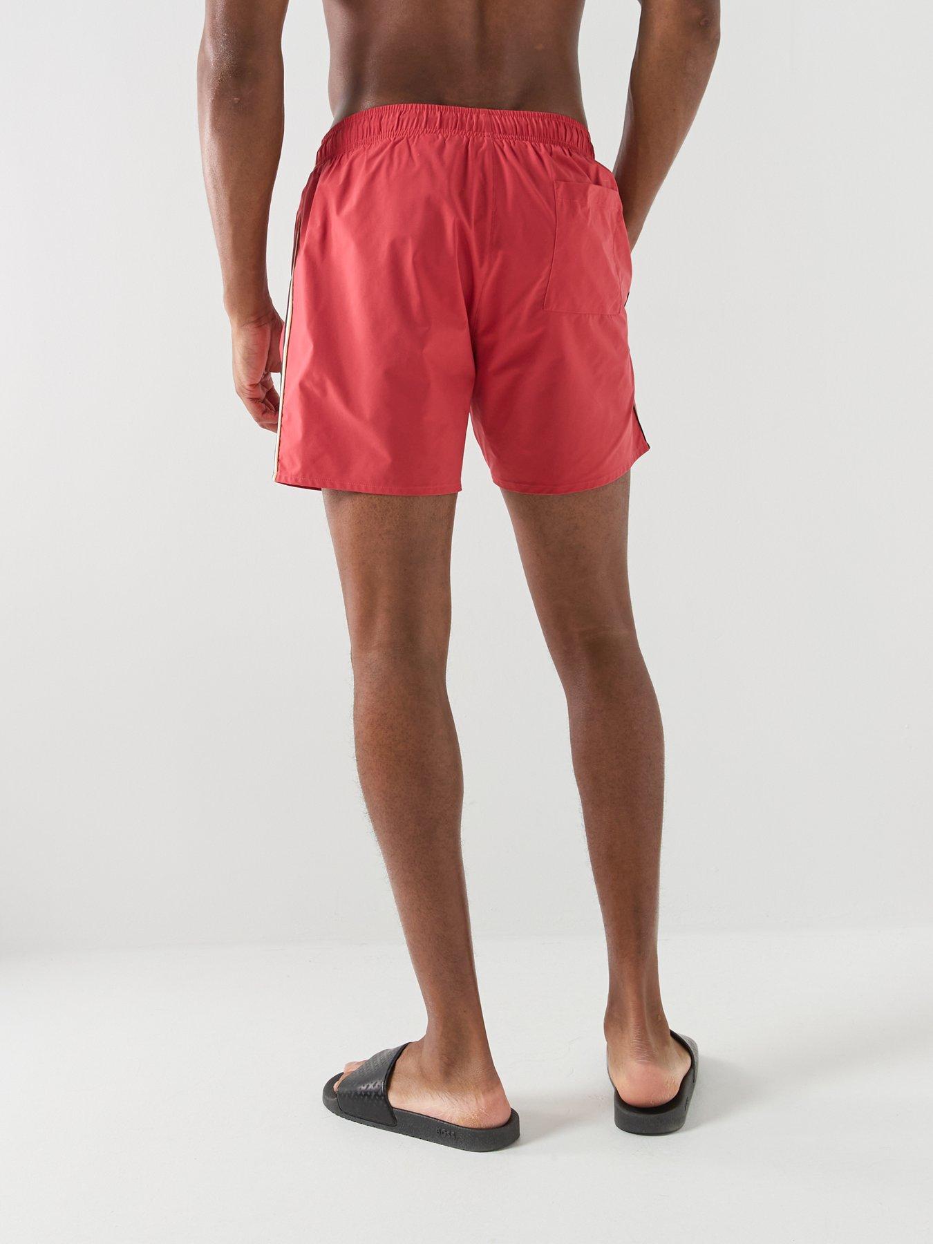 Image 2 of 5 of BOSS Iconic Global Side Tape Swim Shorts - Red